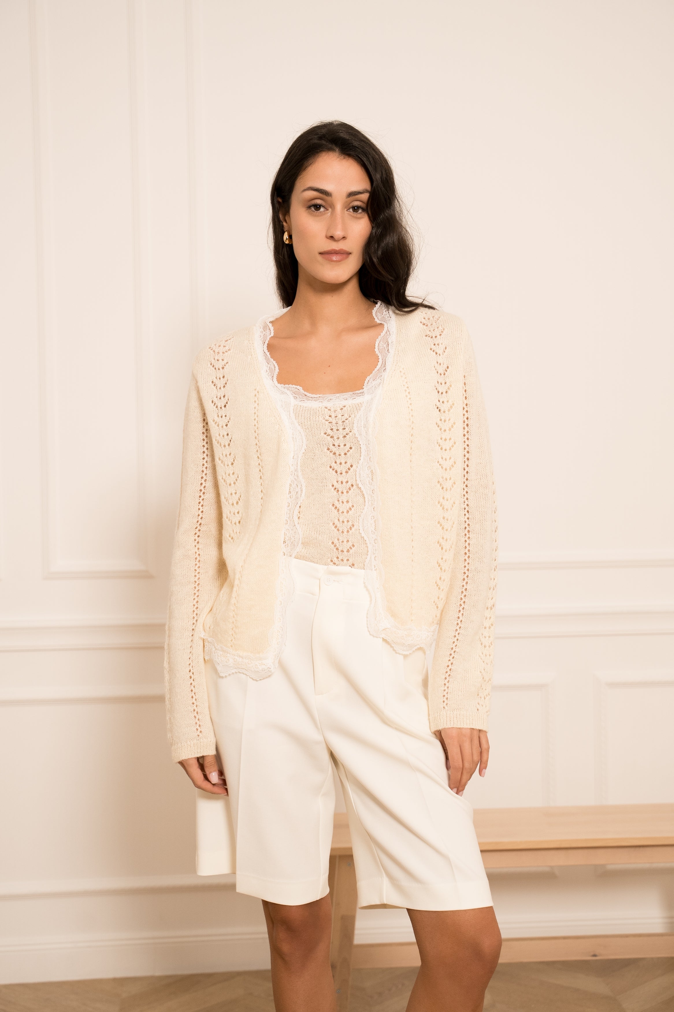 Twinset gilet & top maille mohair & dentelle