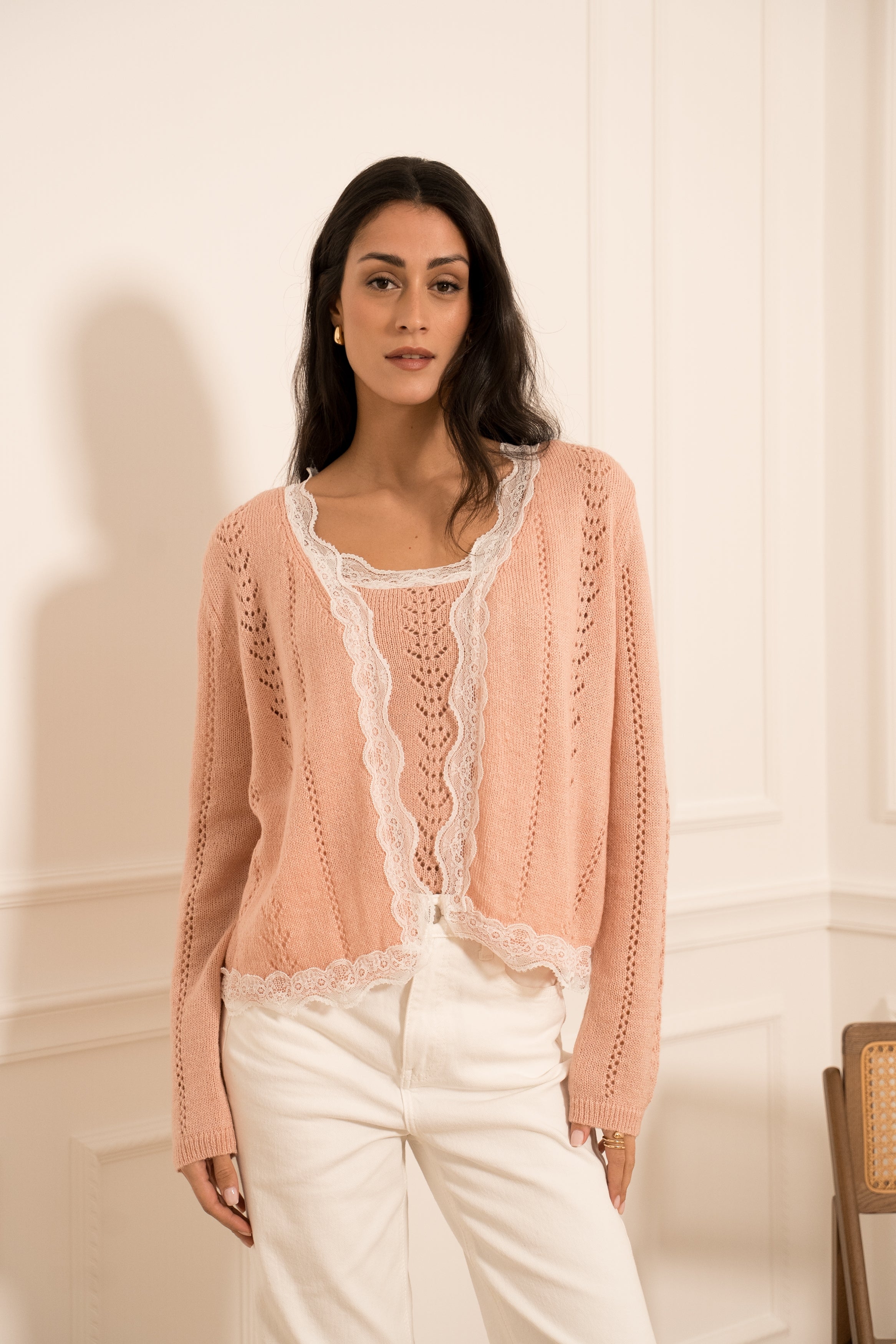 Twinset gilet & top maille mohair & dentelle