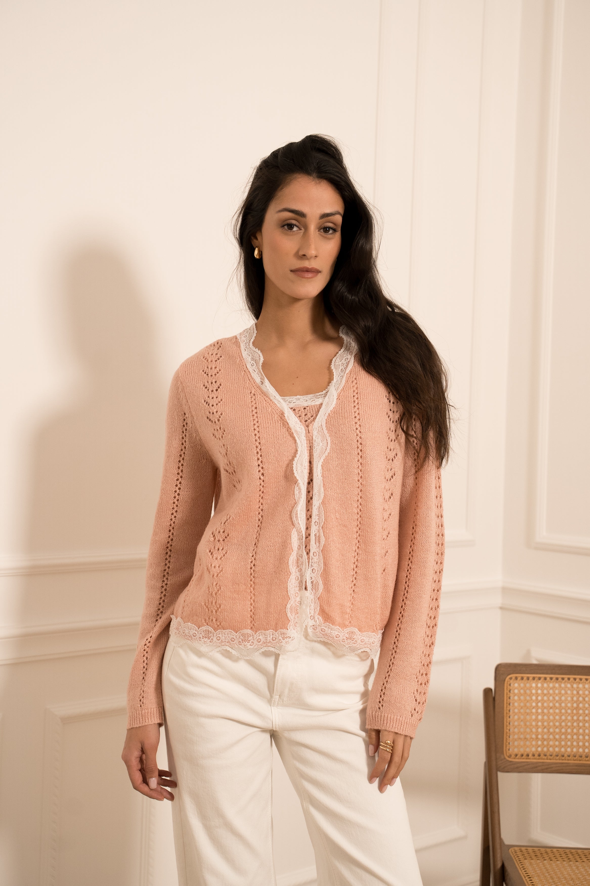 Twinset gilet & top maille mohair & dentelle