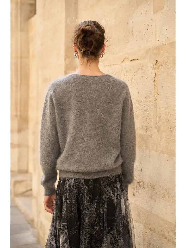 Pull cachemire & laine brossé col V
