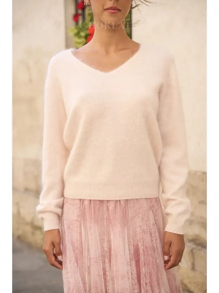 Pull cachemire & laine brossé col V