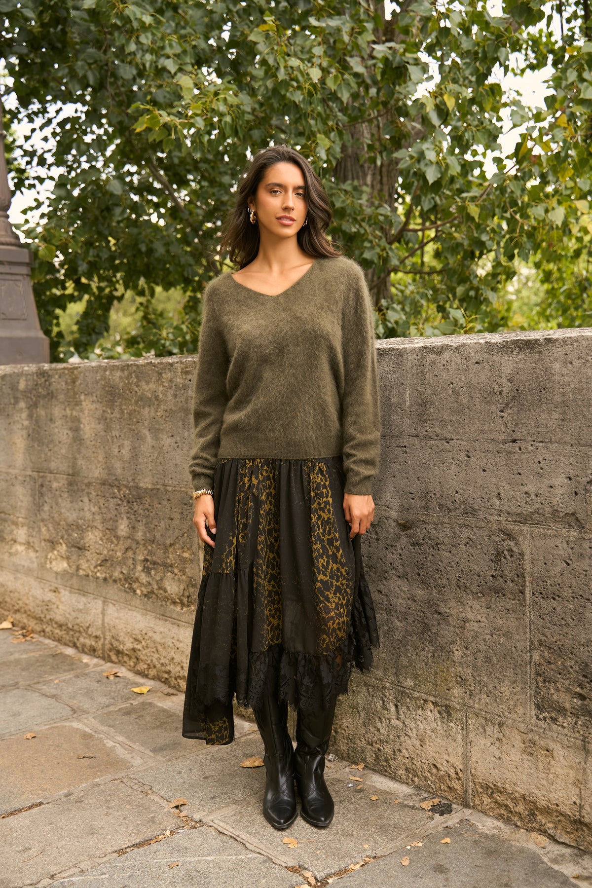 Jupe Megan léopard & dentelle asymétrique