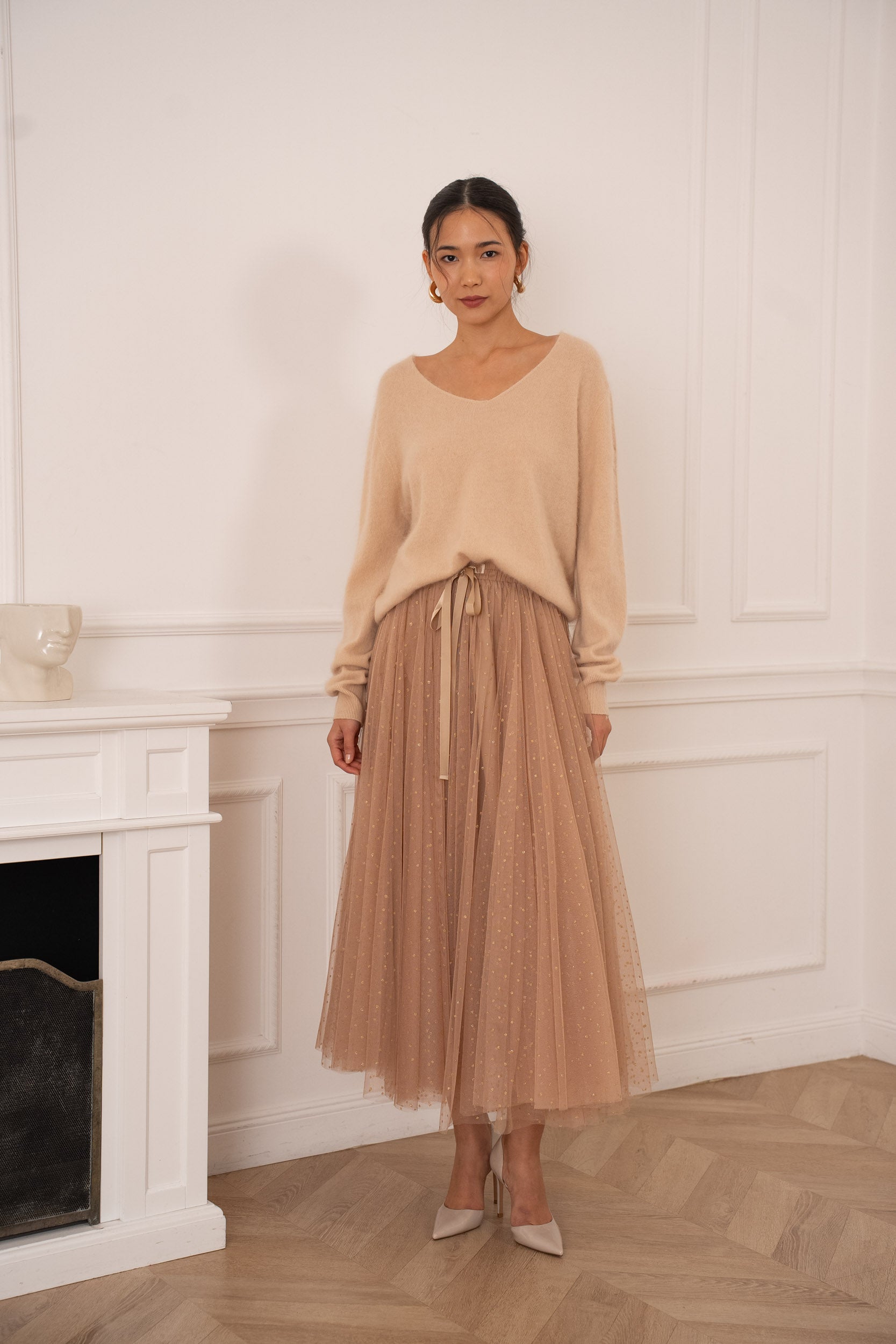 Pull cachemire & laine brossé col V