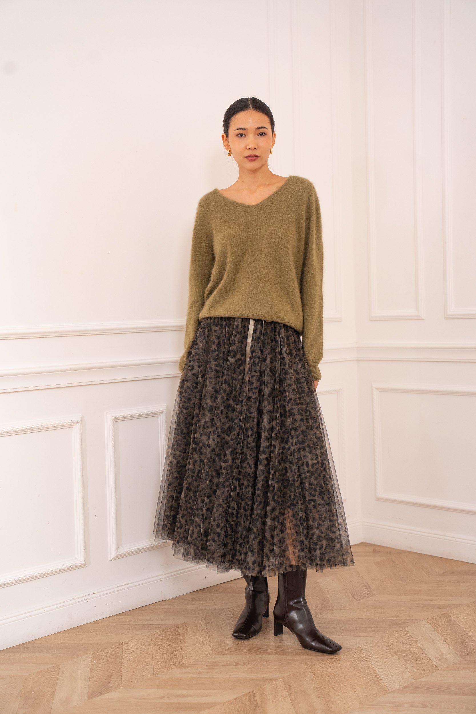 Pull cachemire & laine brossé col V