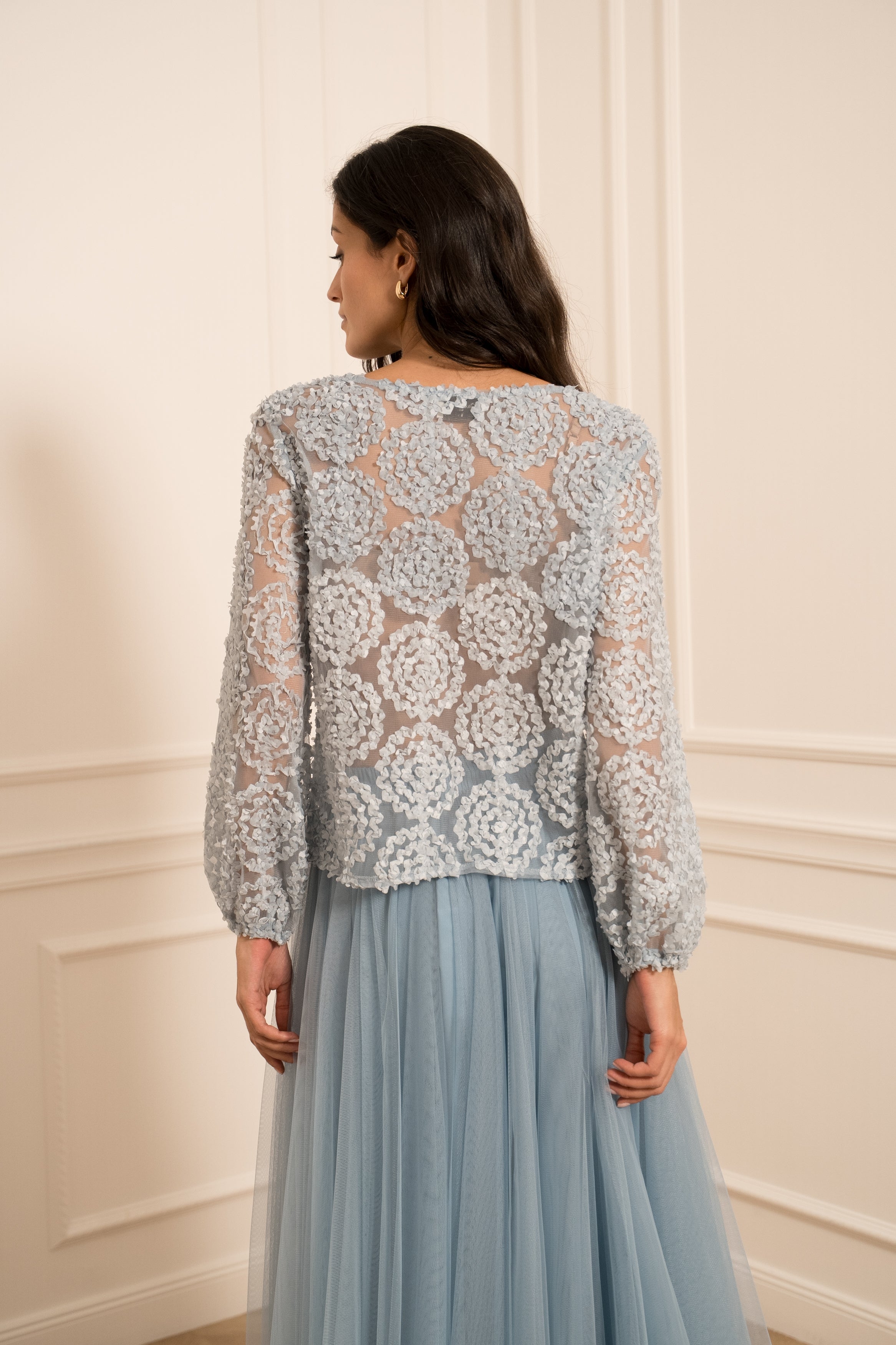 Blouse dentelle à rosaces