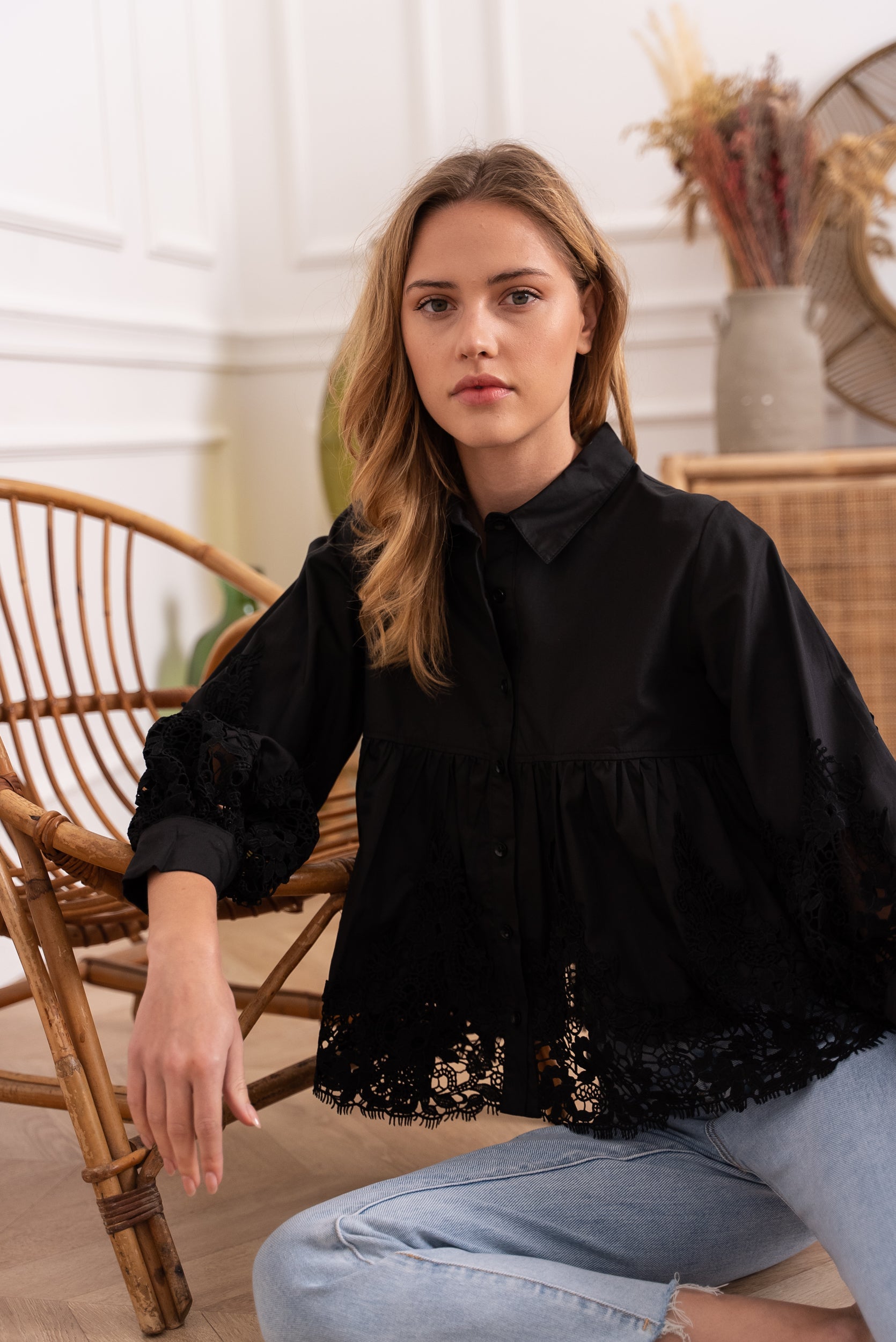 Aimie cotton and guipure shirt