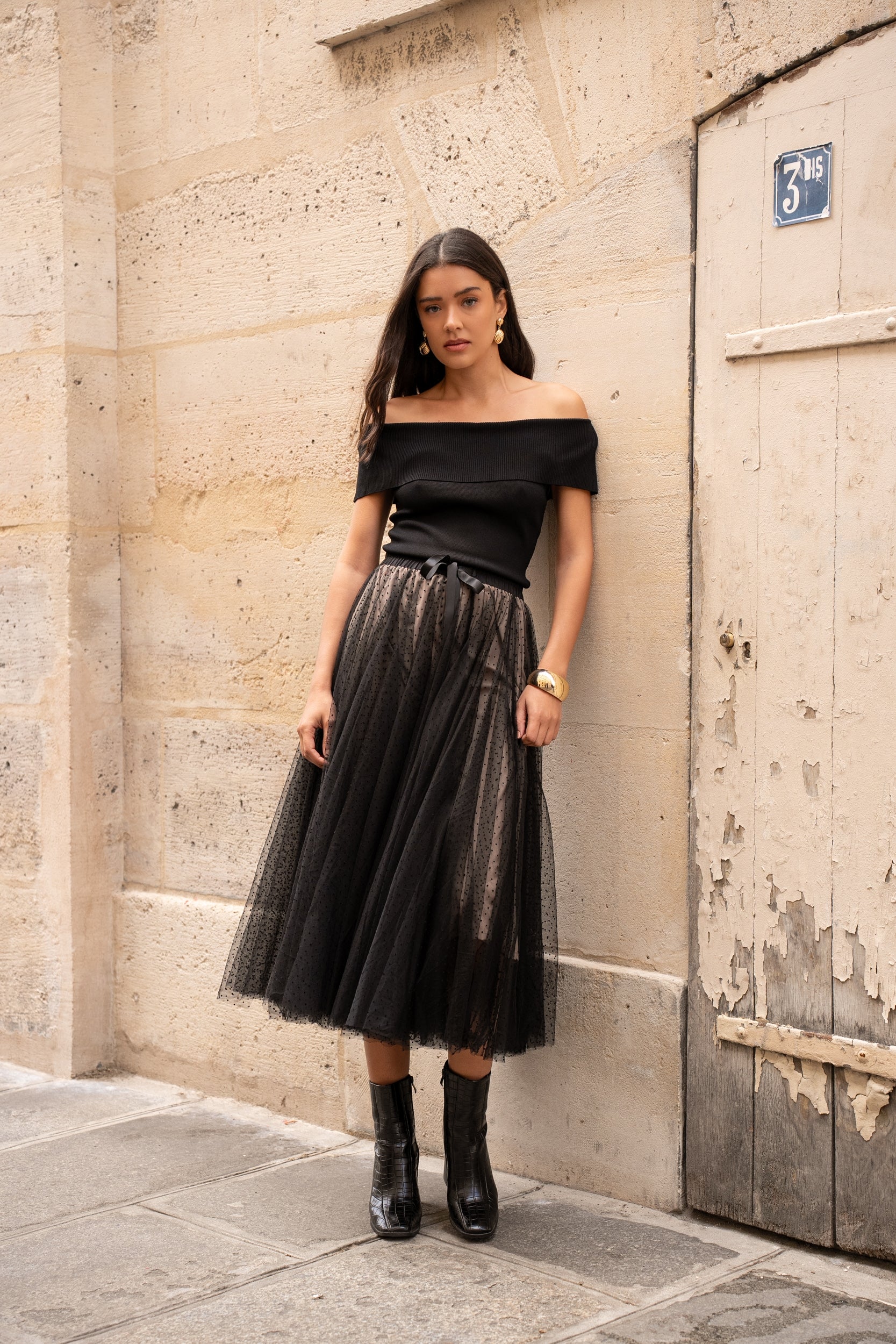 Jupe Aria en tulle plumetis à pois