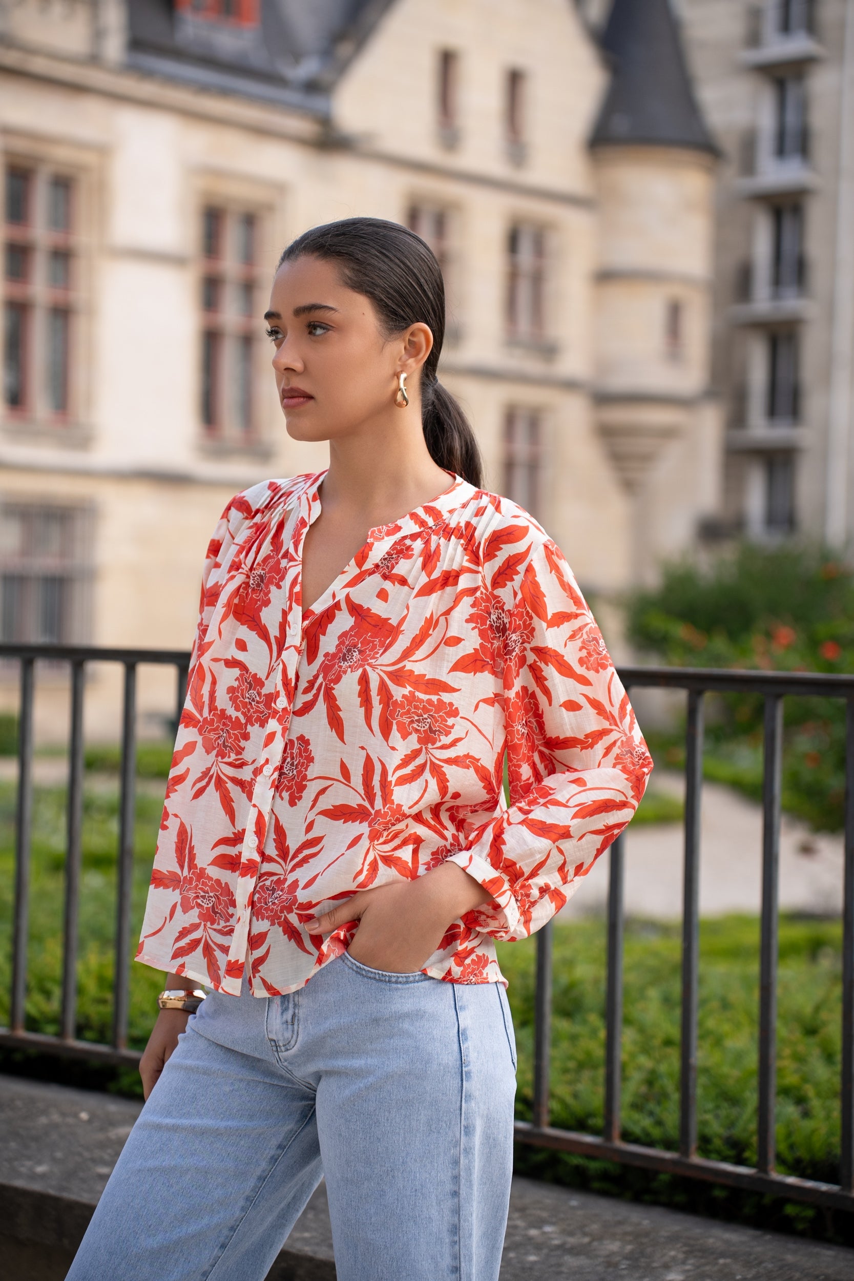 Eléna shirt in floral printed silk