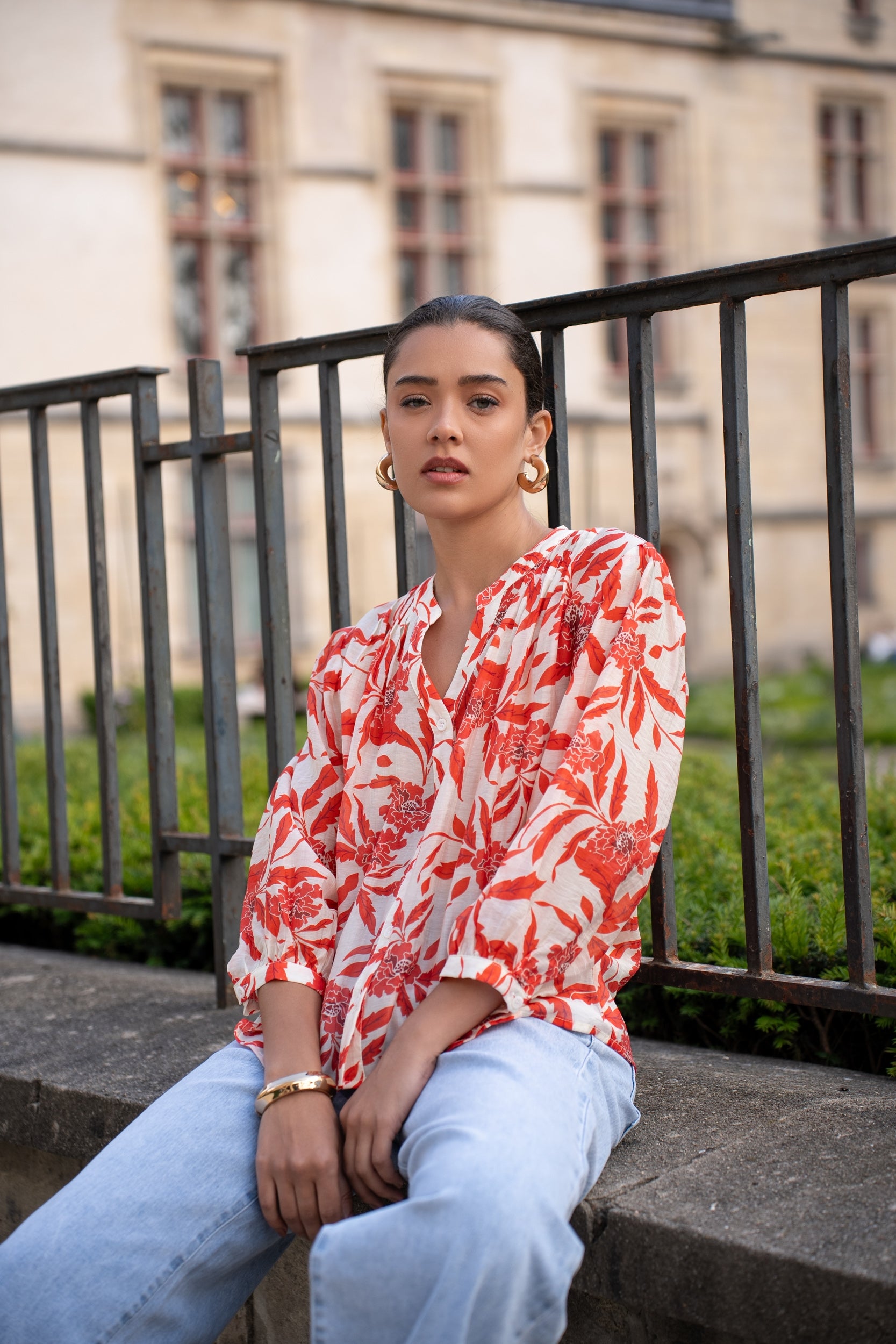 Eléna shirt in floral printed silk