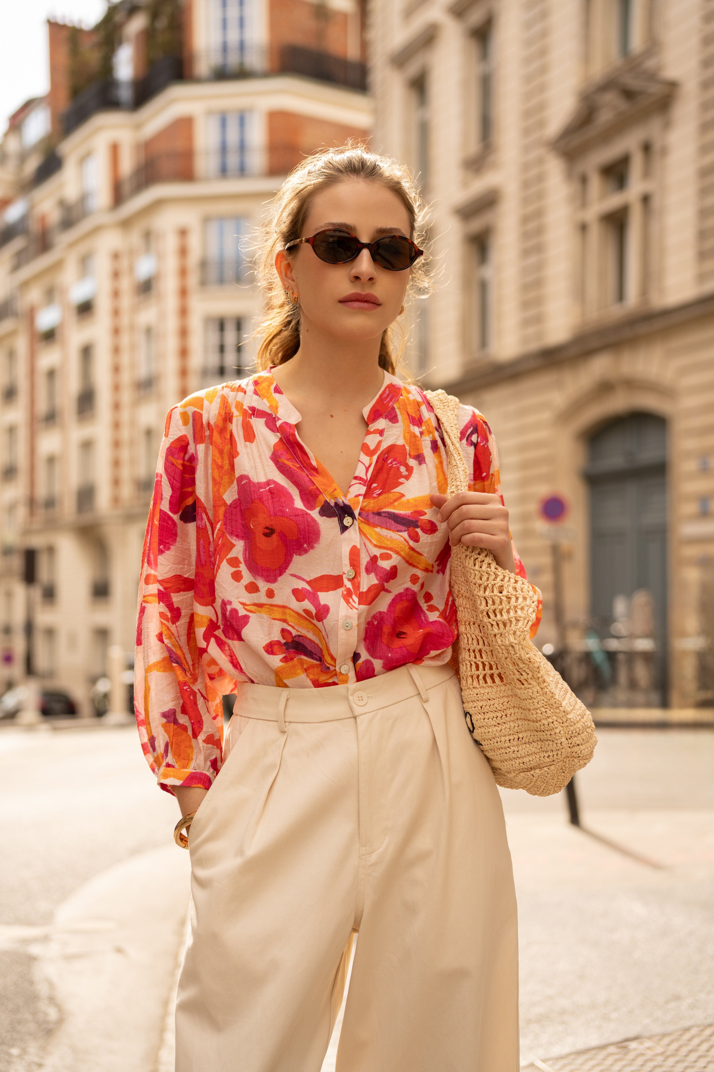 Chemise Eléna en soie imprimée fleurie