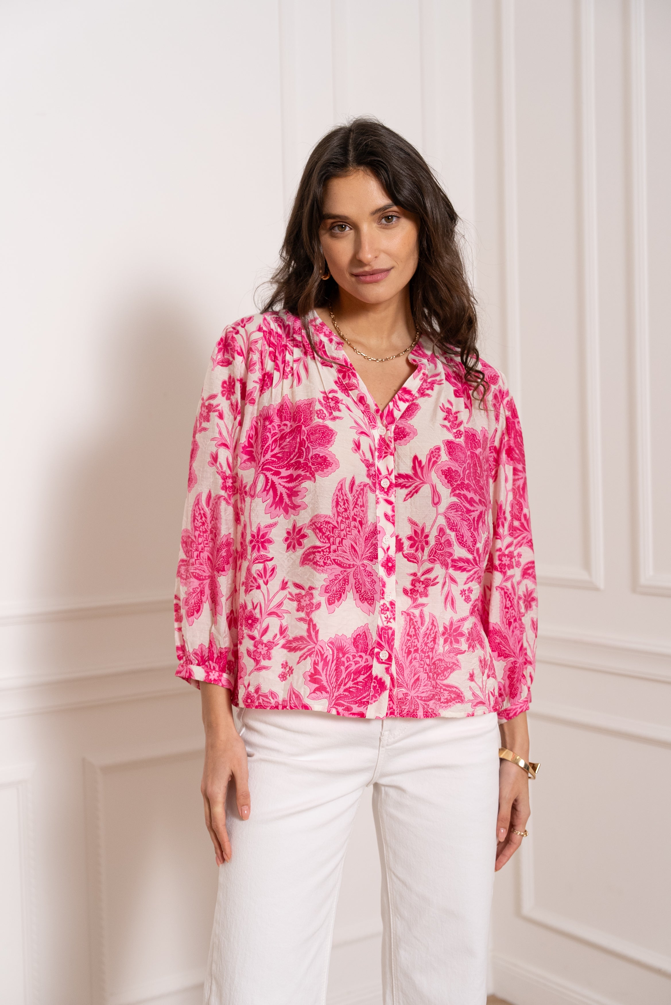 Chemise Eléna en soie imprimée fleurie