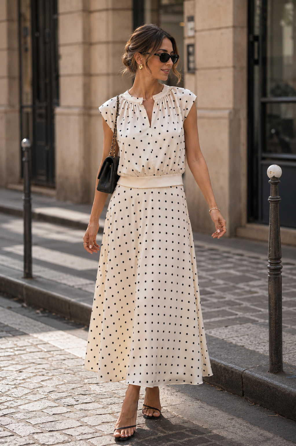 Jupe sirène Valentine en satin à pois