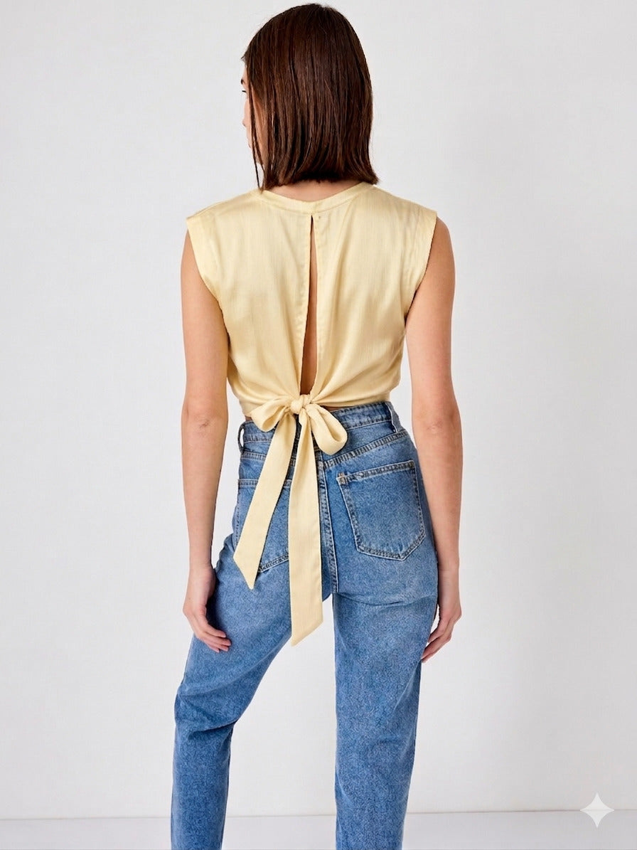 Crop-top soyeux Maguie noeud au dos