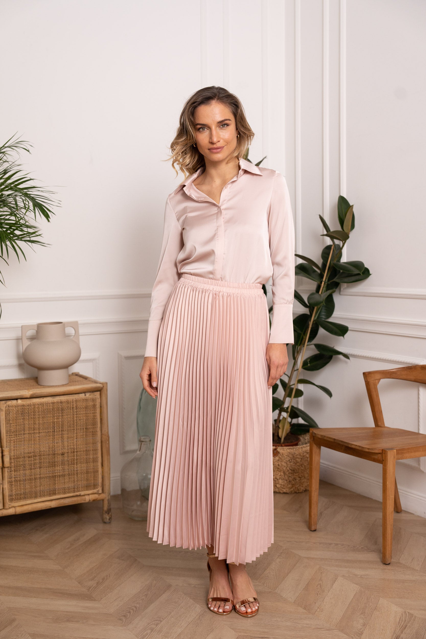 Wild leopard satin pleated skirt 