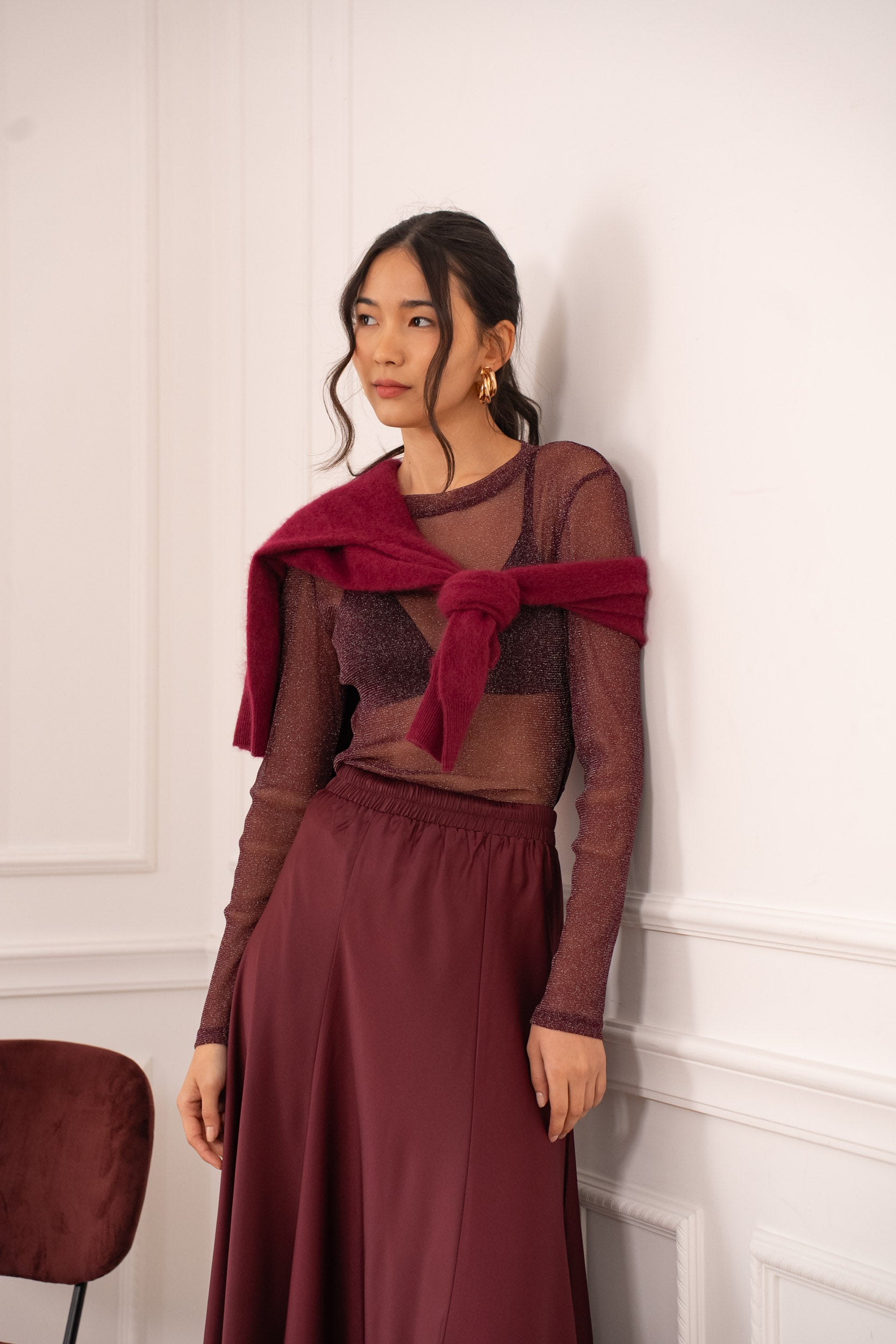 Pull cachemire & laine brossé col V