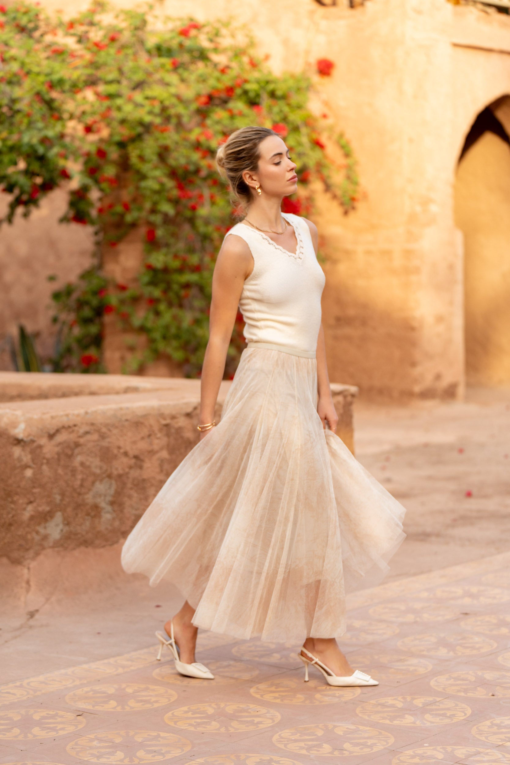 Jupe Ambre en tulle imprimé toile de Jouy