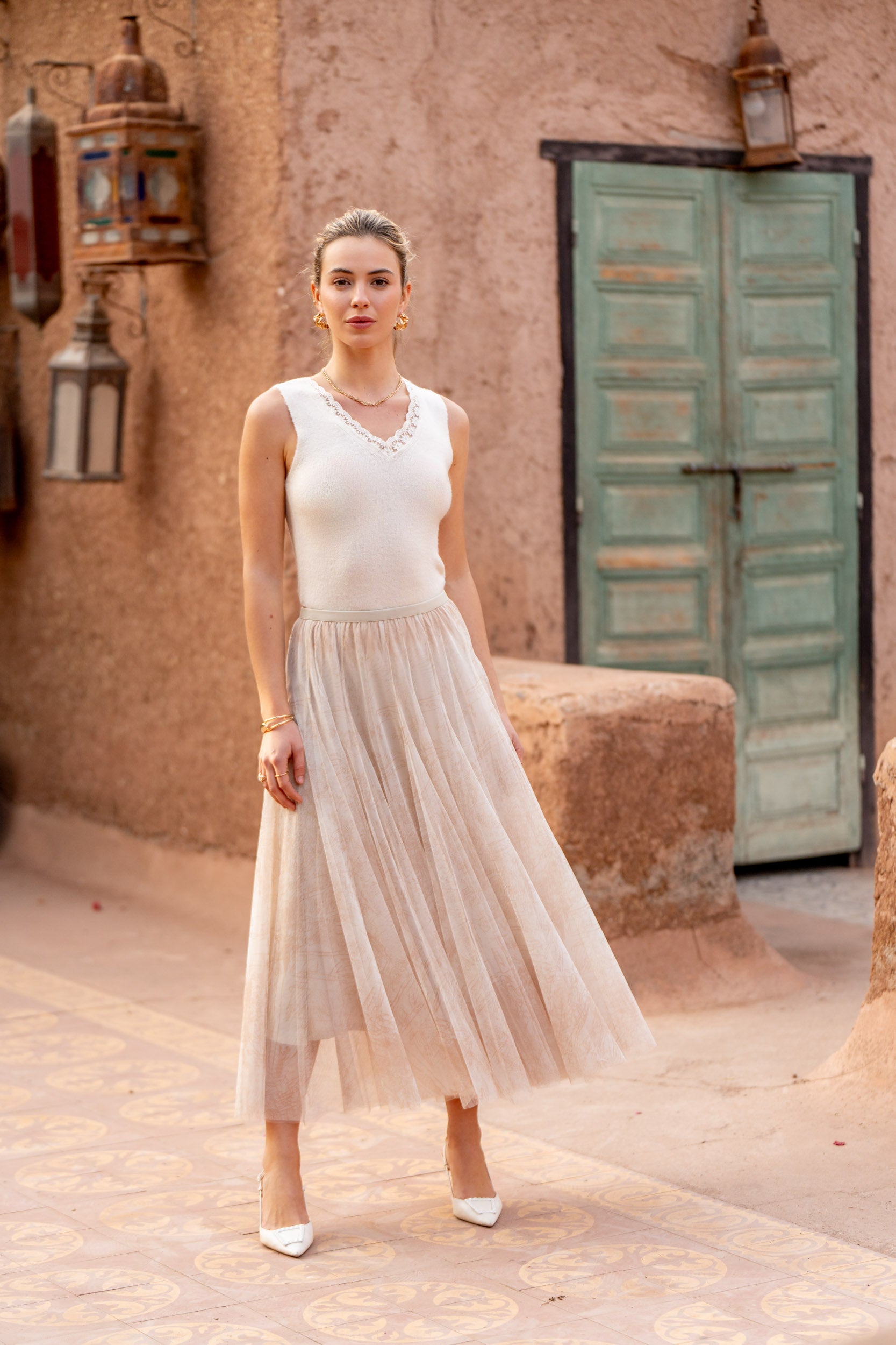 Jupe Ambre en tulle imprimé toile de Jouy