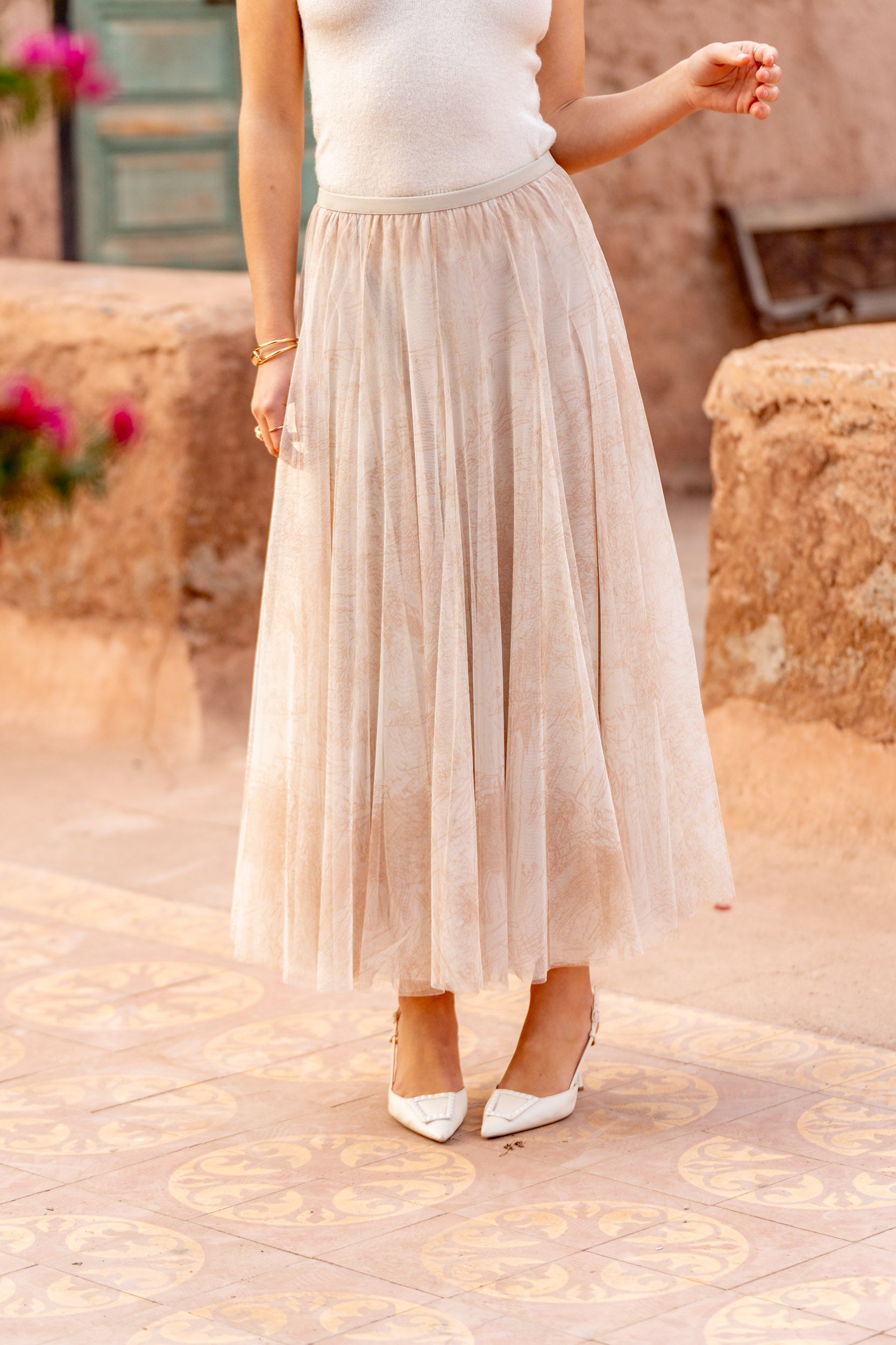 Jupe Ambre en tulle imprimé toile de Jouy