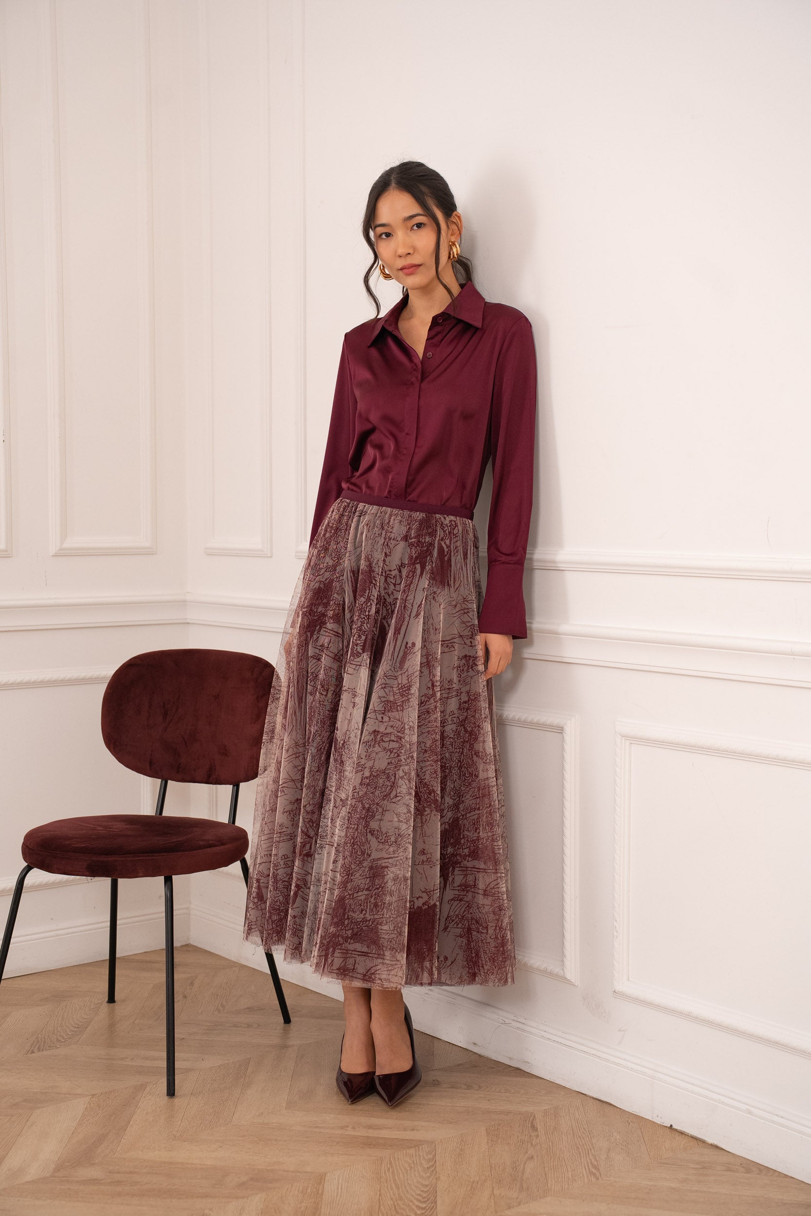 Jupe Ambre en tulle imprimé toile de Jouy