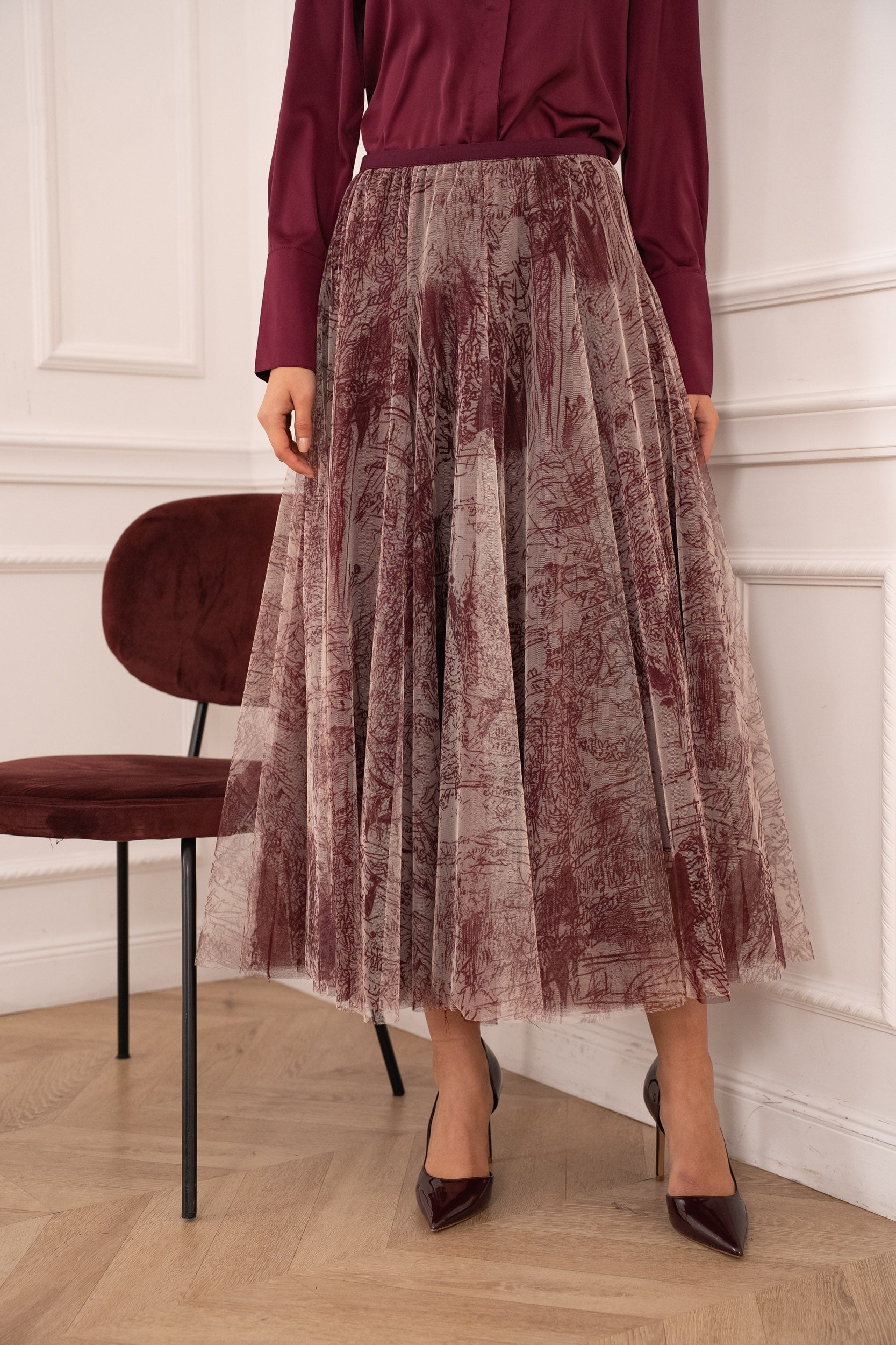 Jupe Ambre en tulle imprimé toile de Jouy