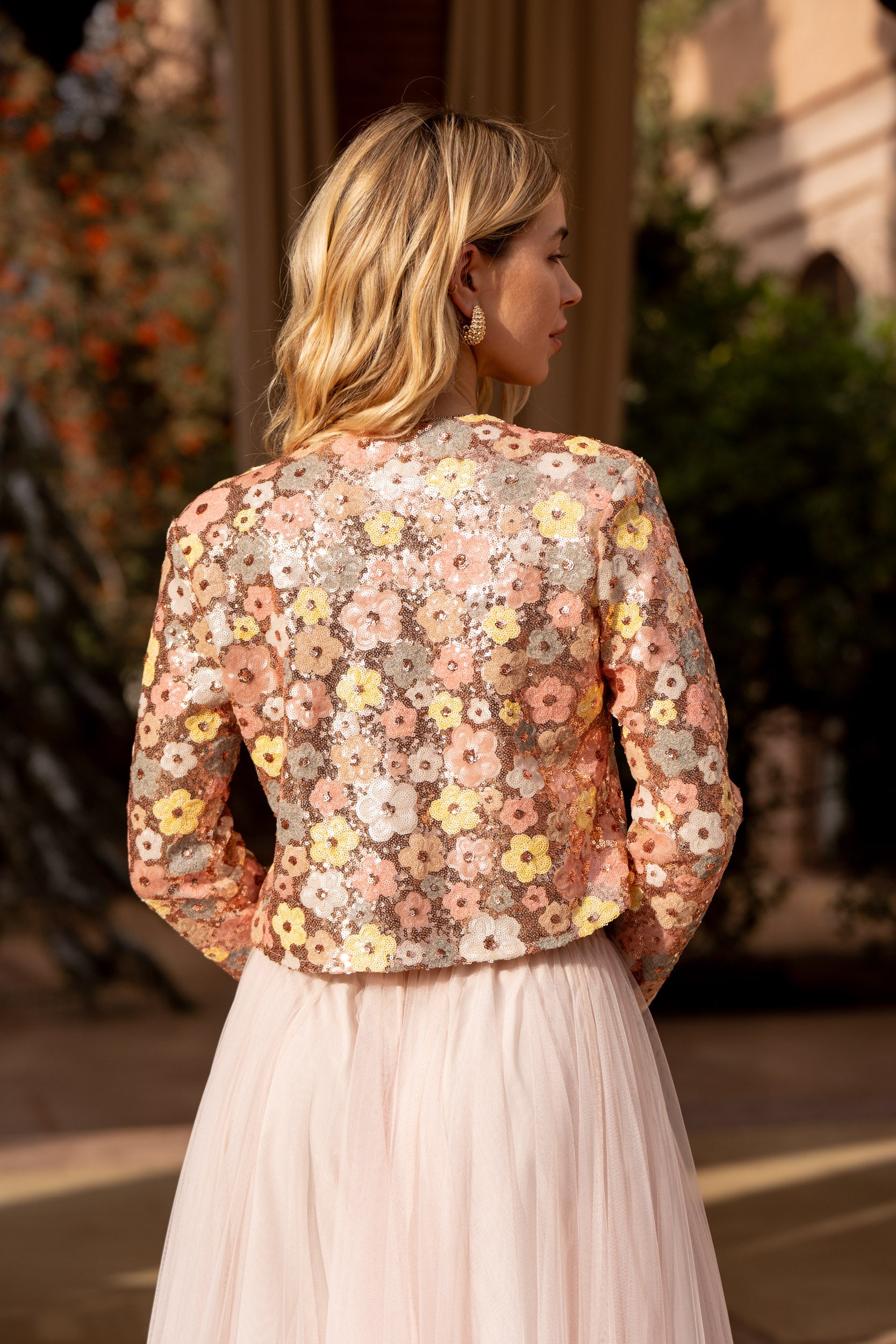 Veste sequins motifs floraux multicolores Rosé