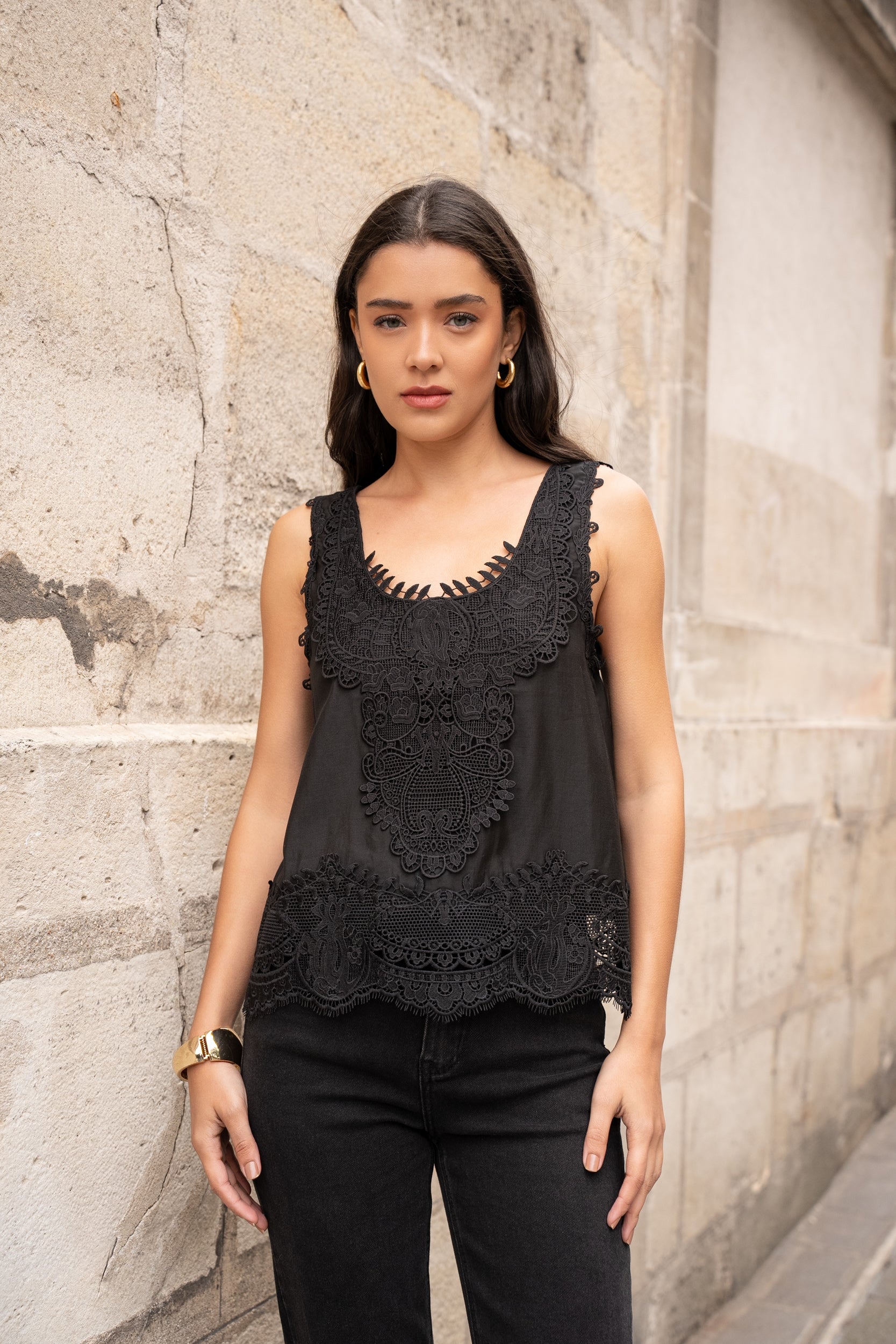 Top Faustine débardeur empiècement en dentelle