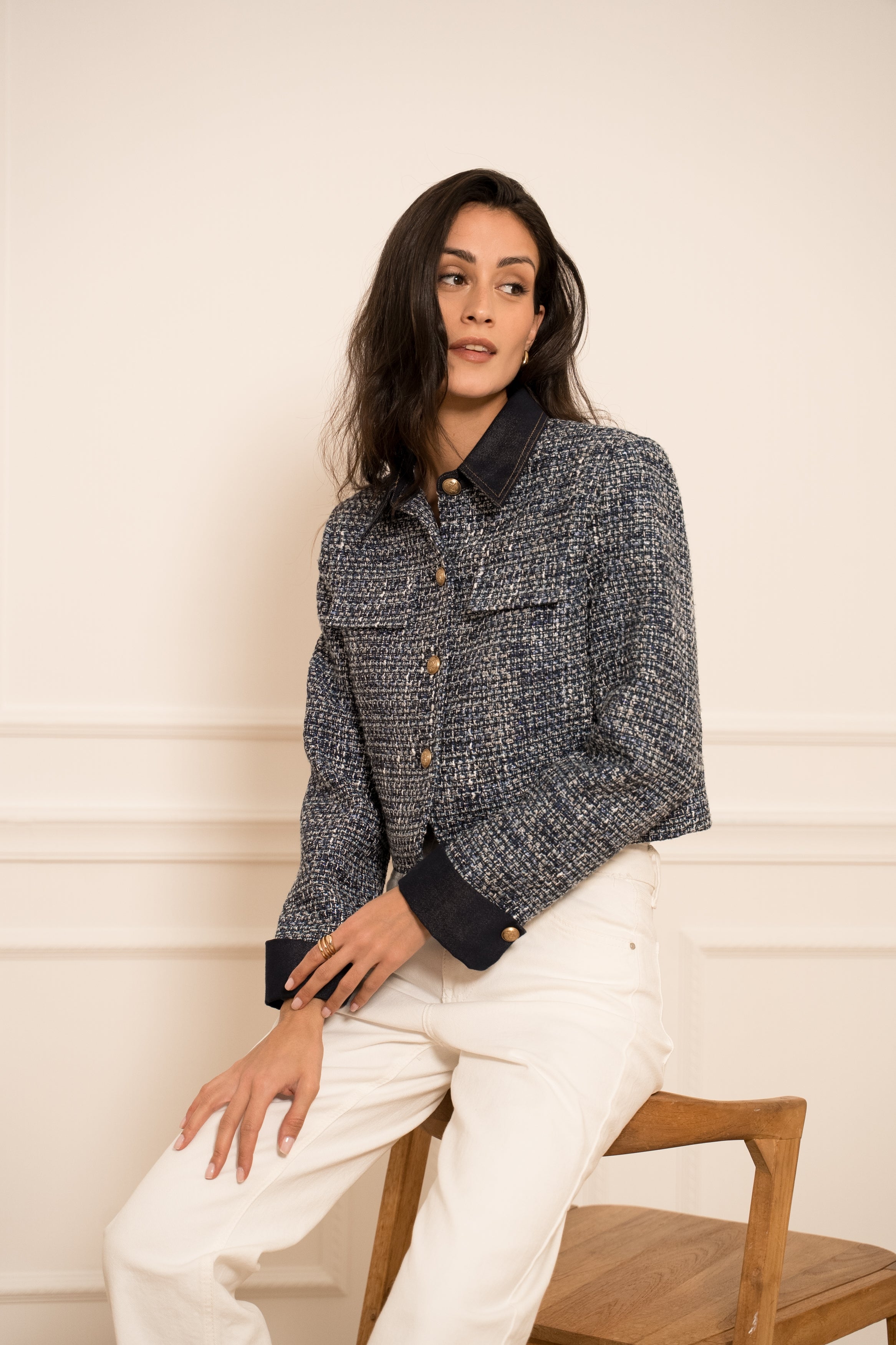 Veste Élise en tweed & denim