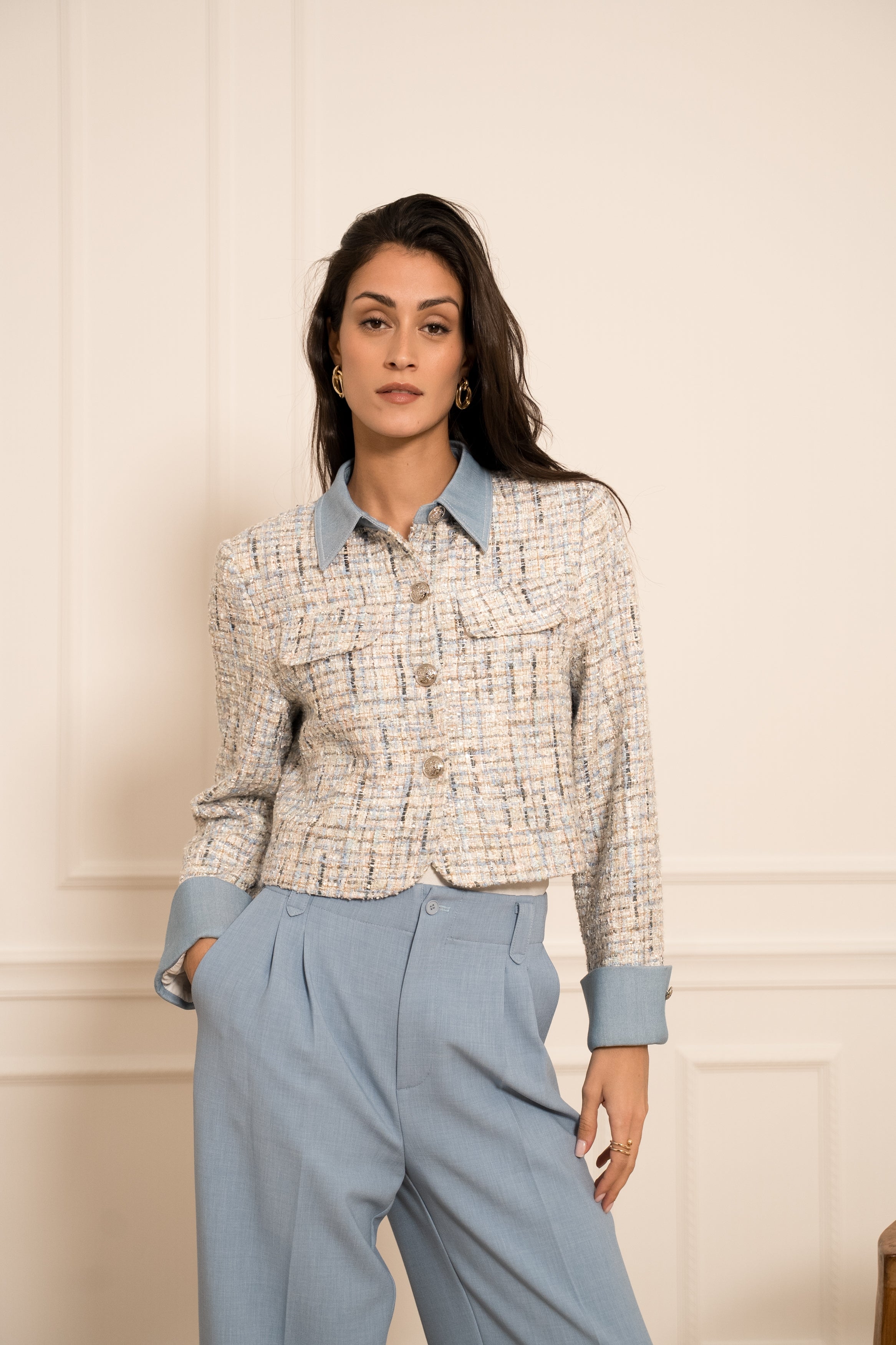 Veste Élise en tweed & denim