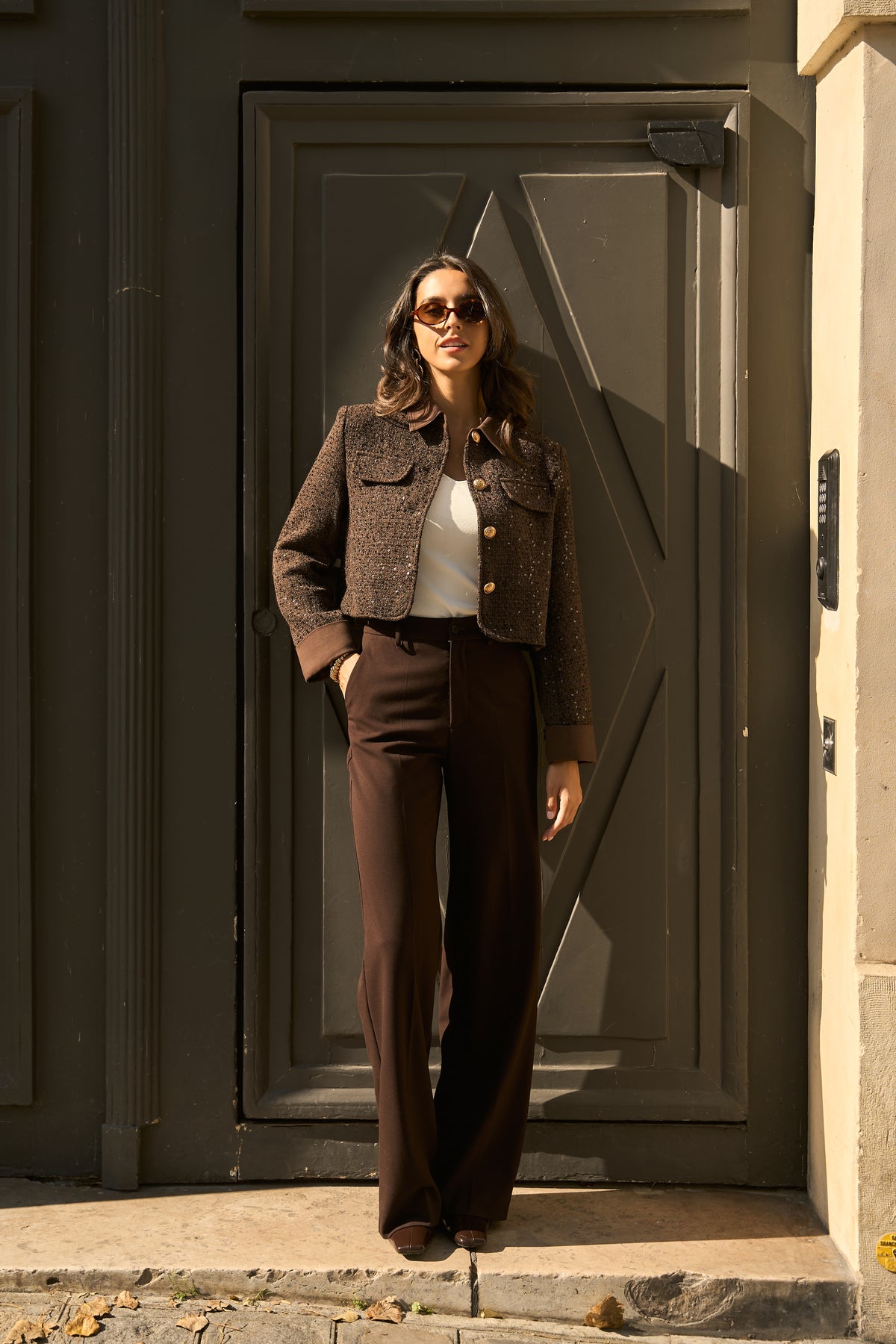 Veste Élise en tweed & denim ecru