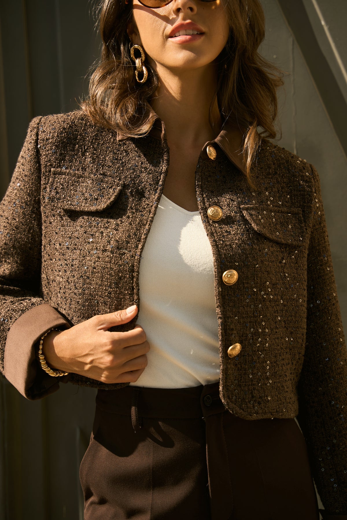 Veste Élise en tweed & denim ecru