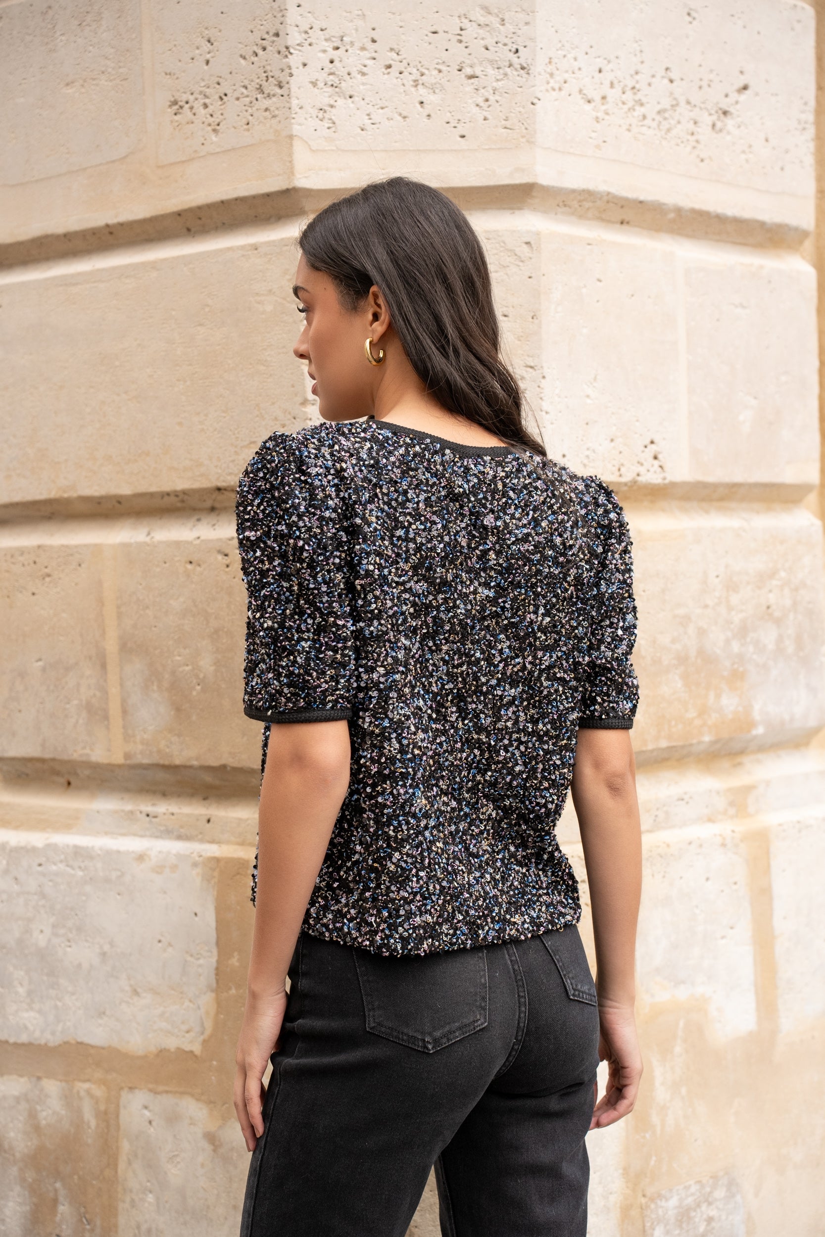 Top Lauranne à sequins col V