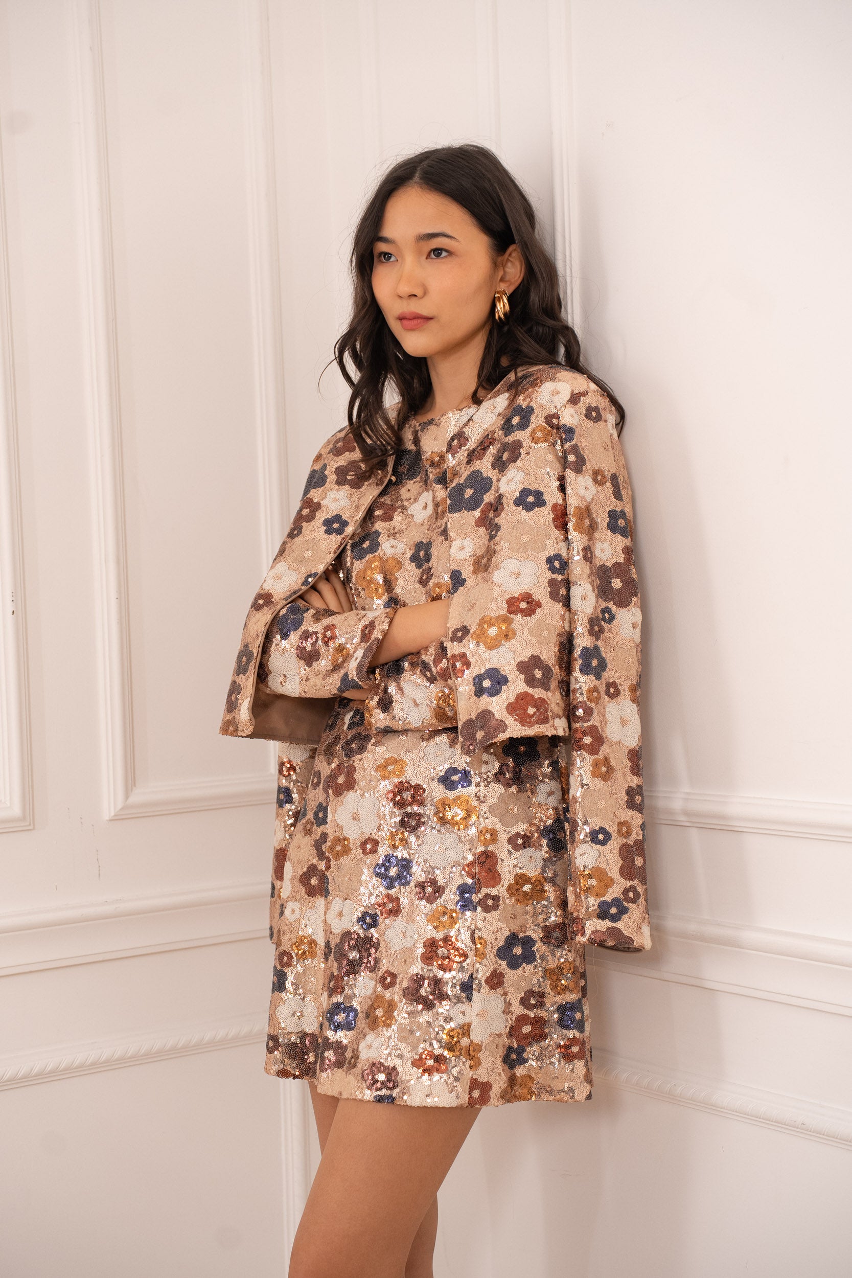 Veste sequins motifs floraux multicolores