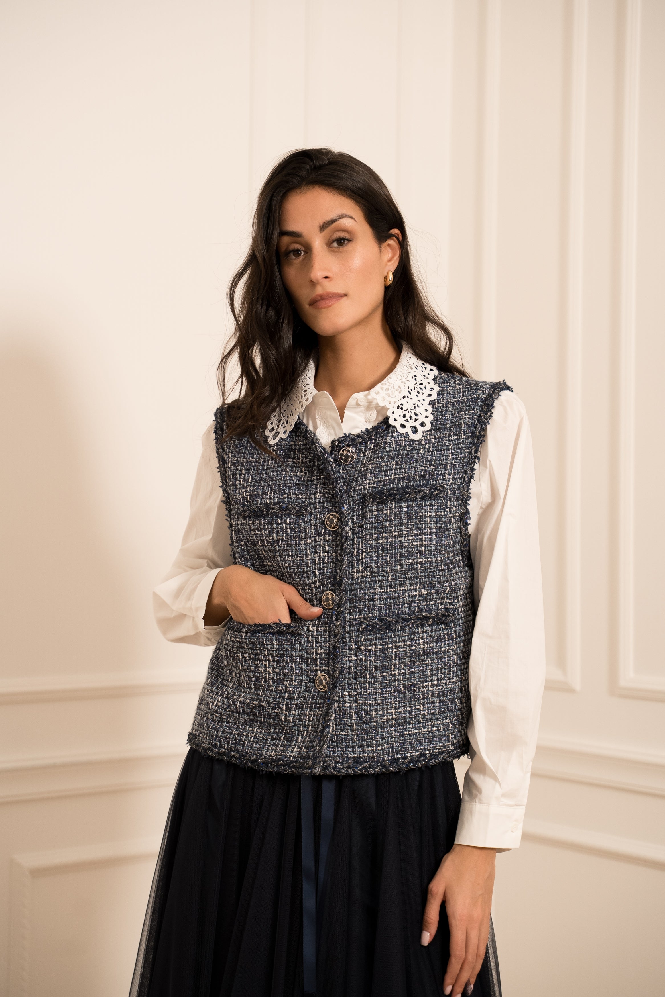 Veste en tweed sans manches