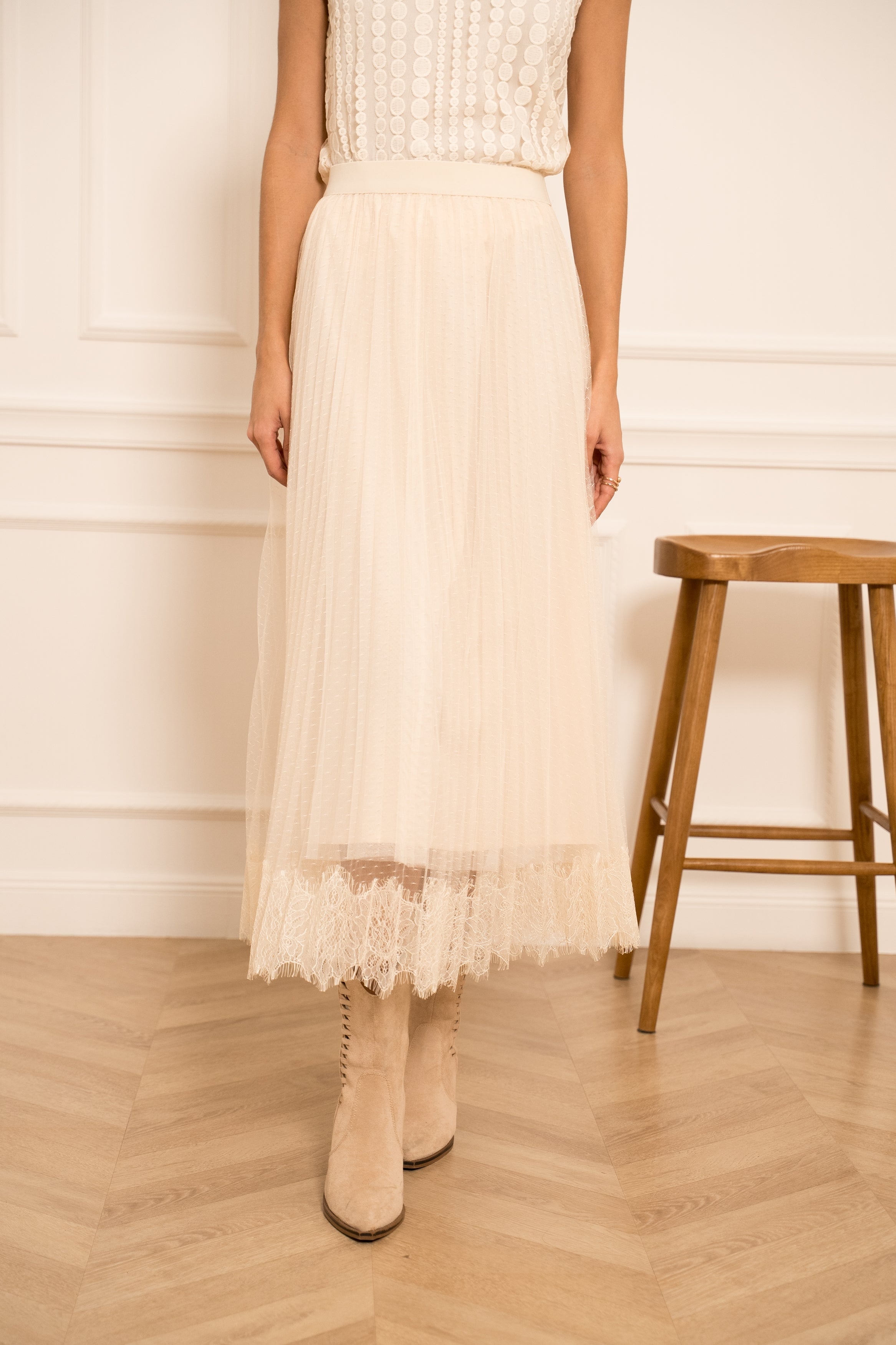 Jupe Jeanne tulle plissée dentelle Jeanne