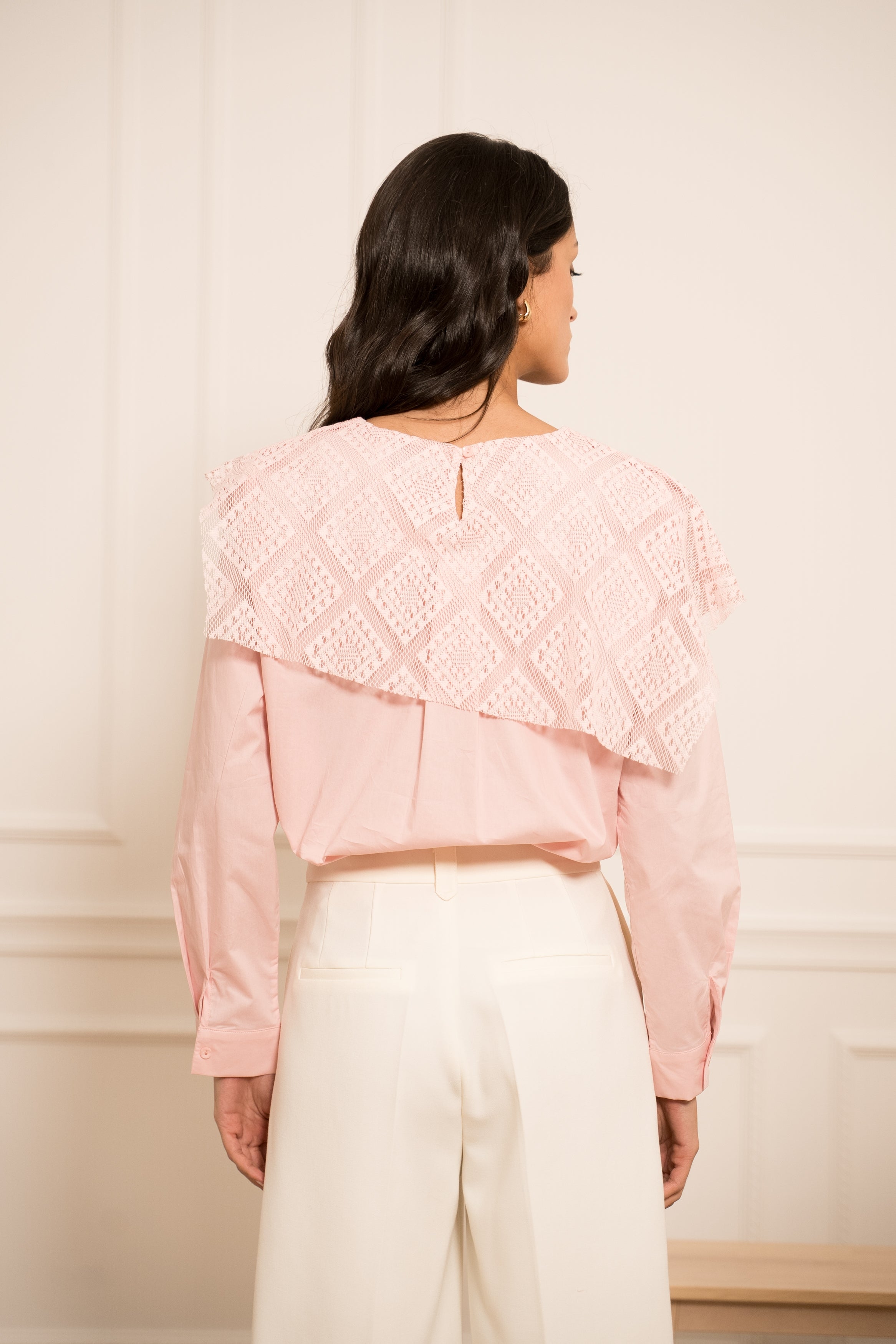 Blouse coton col crochet