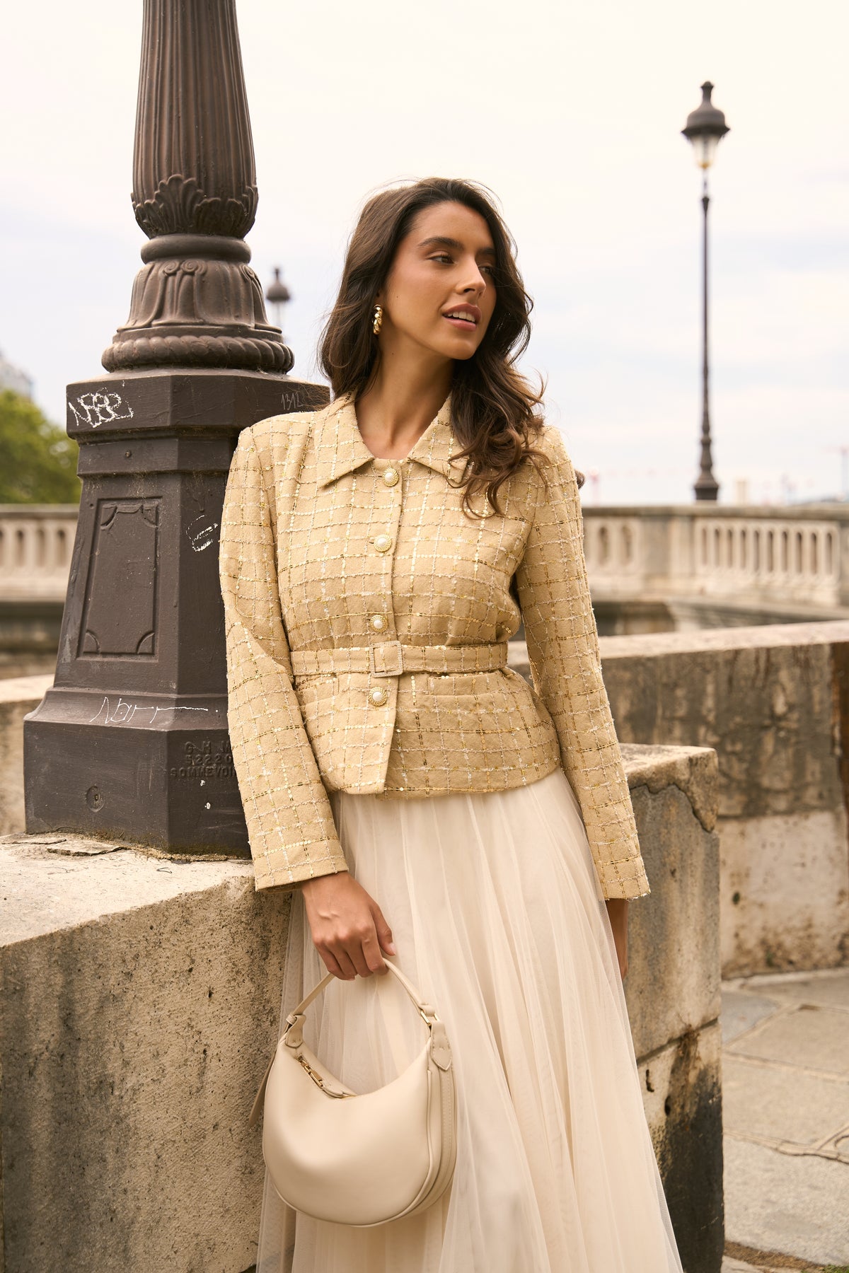 Veste Keira tweed ceinturée