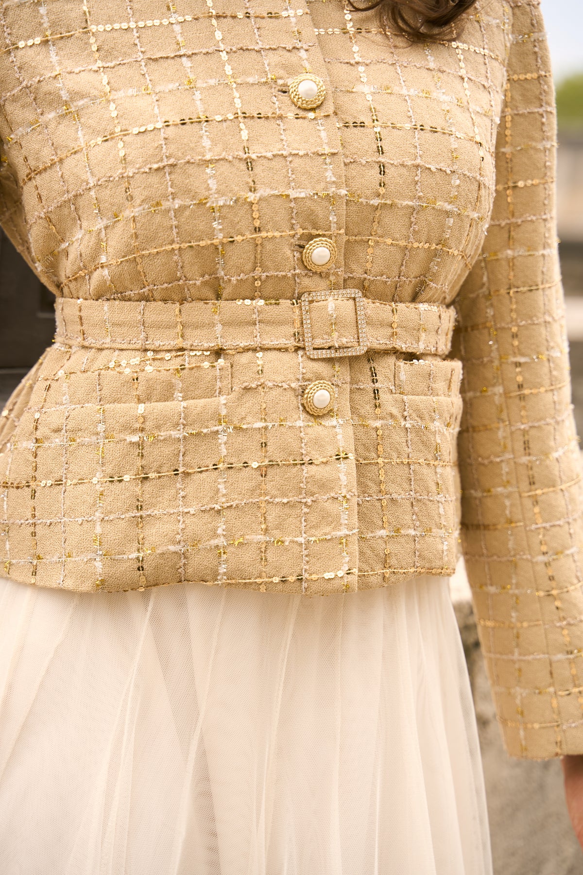 Veste Keira tweed ceinturée