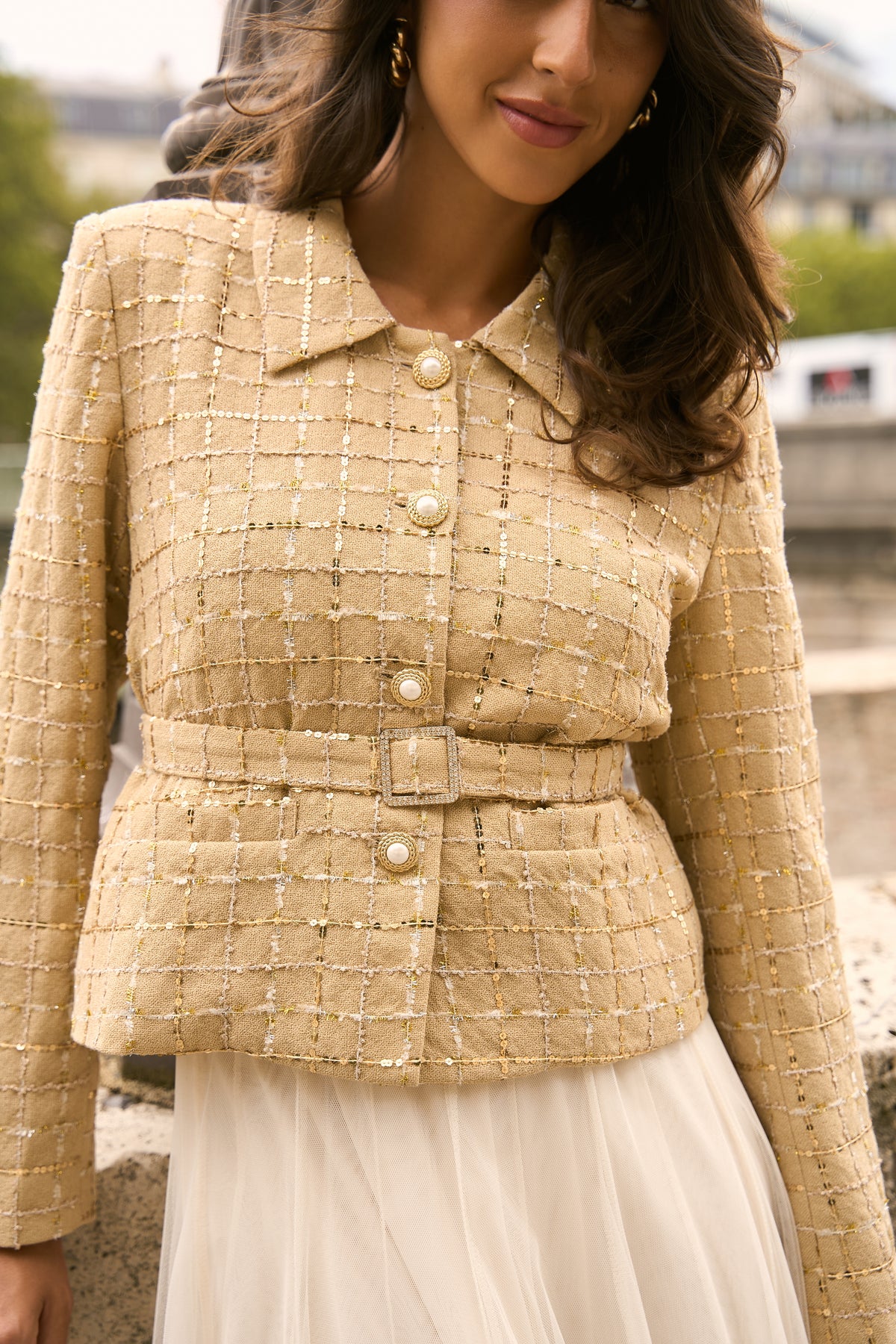 Veste Keira tweed ceinturée