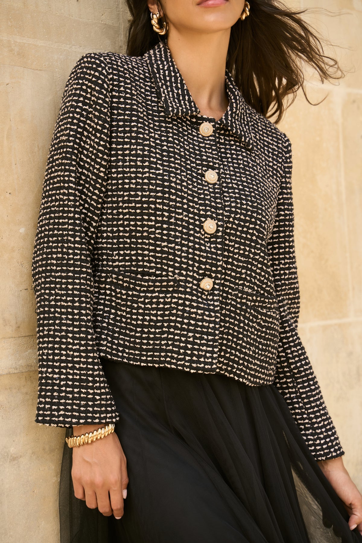 Veste Keira tweed ceinturée