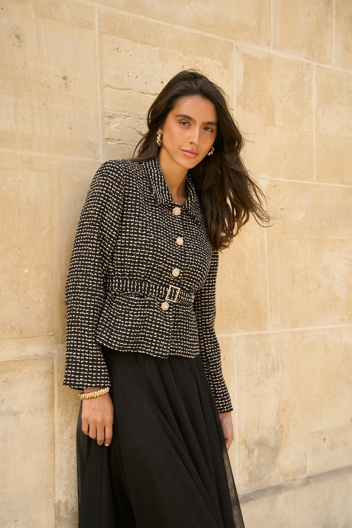 Veste Keira tweed ceinturée