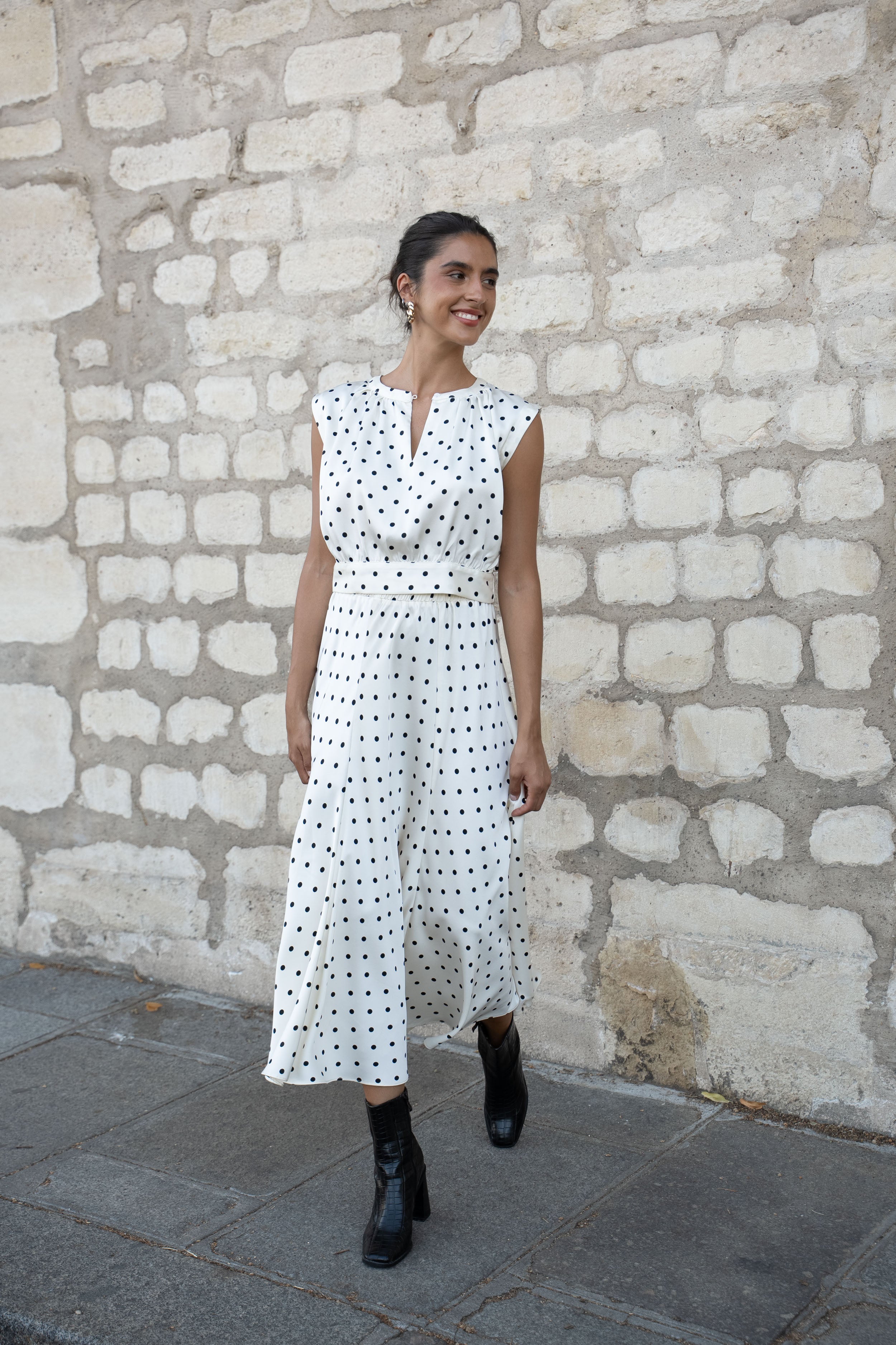 Crop-top soyeux Maguie noeud au dos à pois