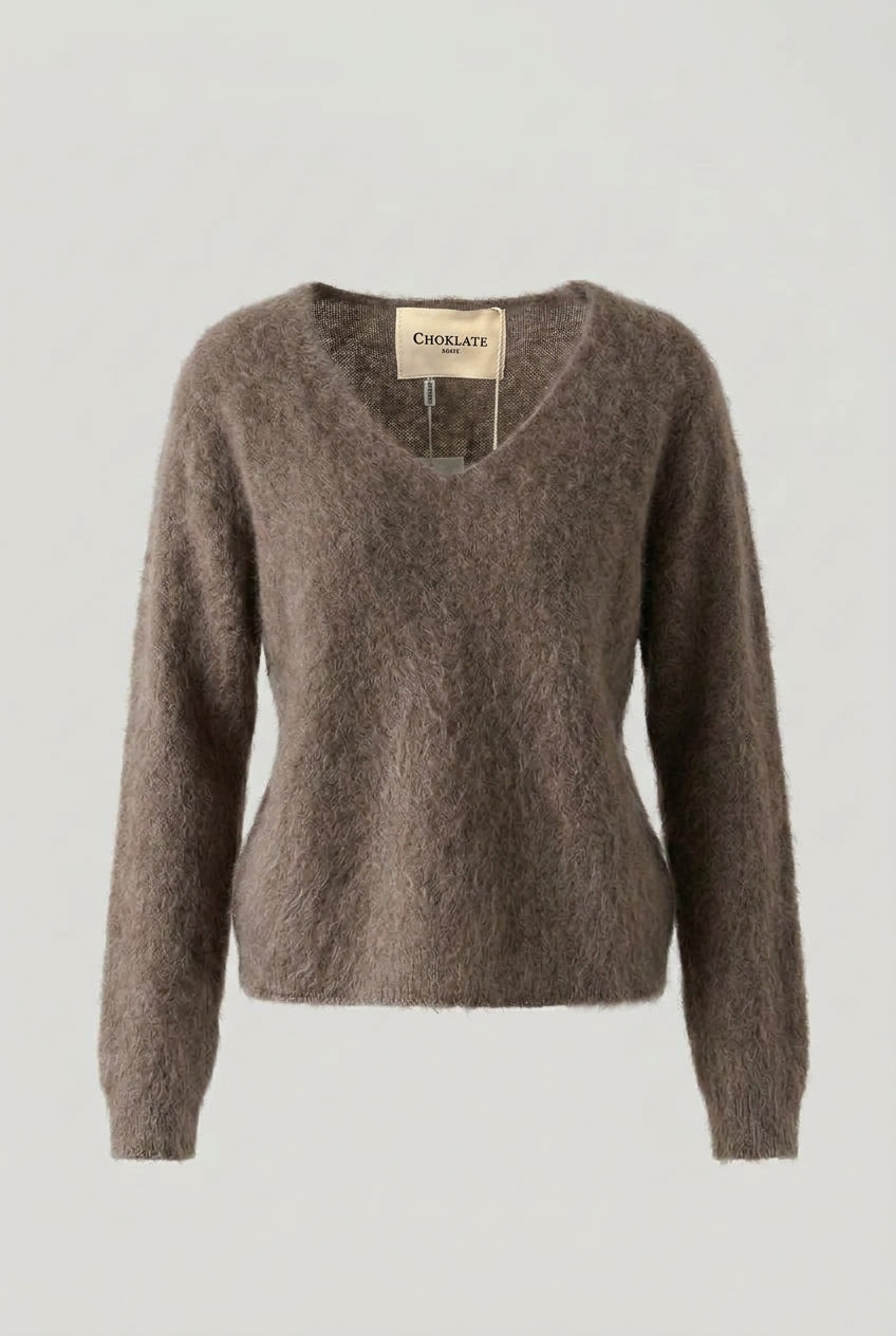 Pull cachemire & laine brossé col V