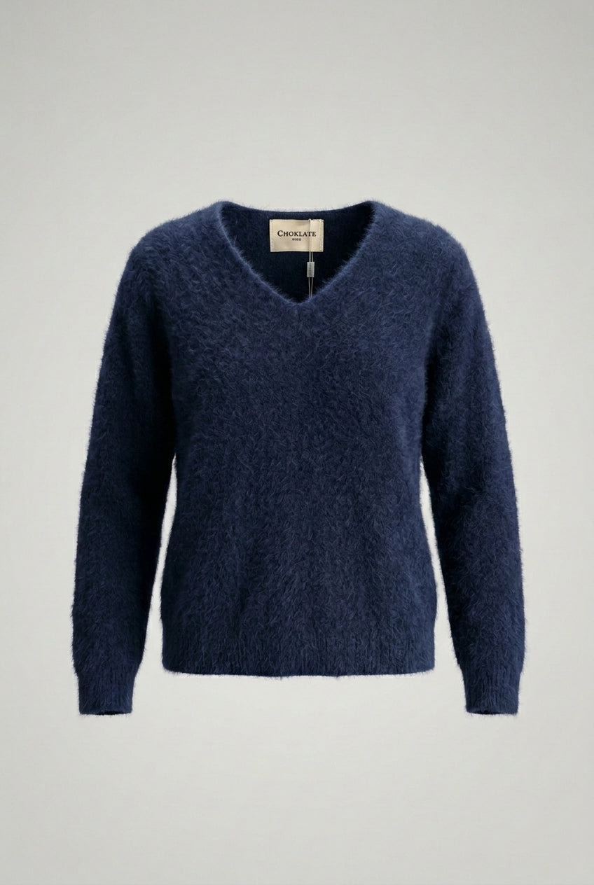 Pull cachemire & laine brossé col V