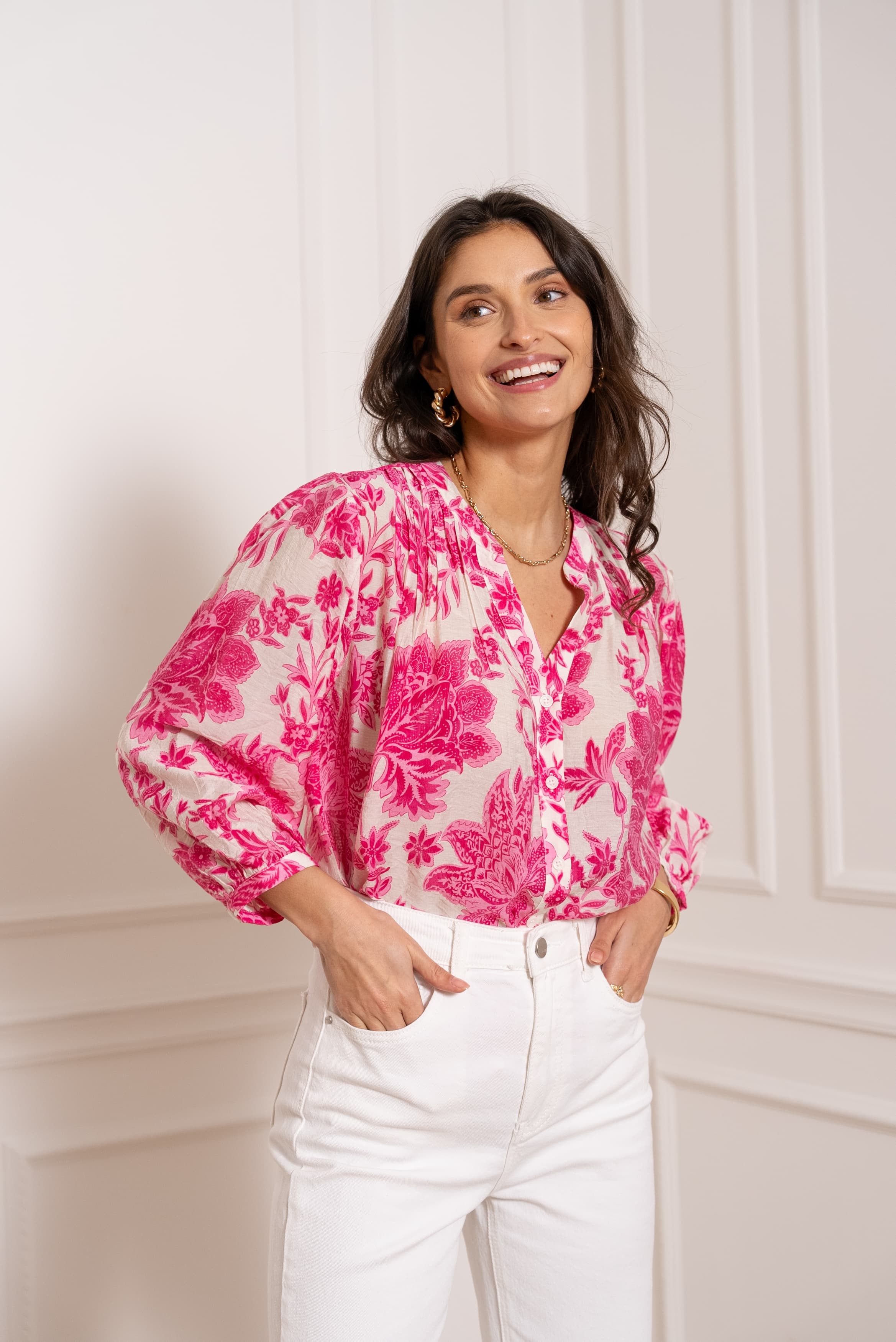 Eléna shirt in floral printed silk