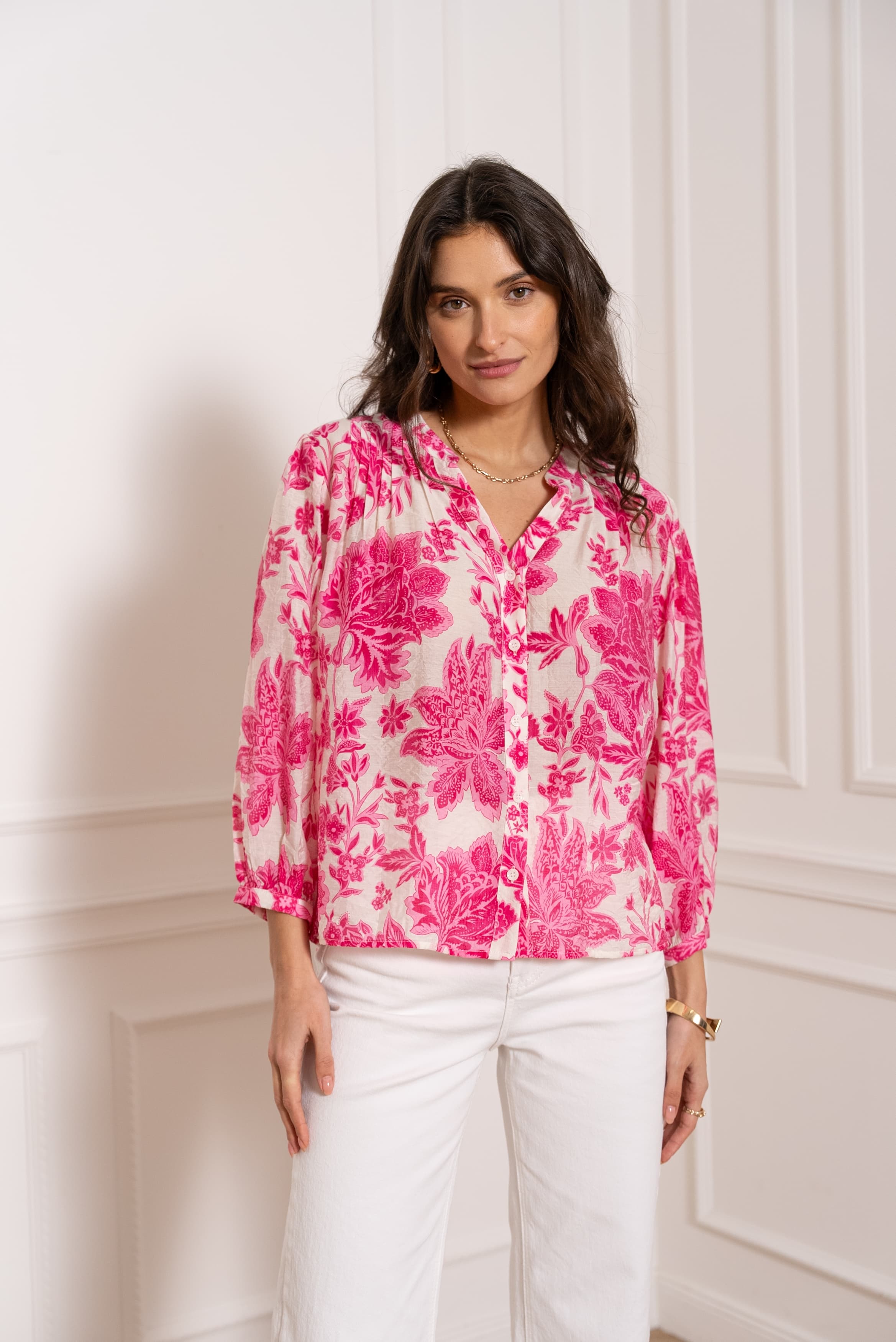 Eléna shirt in floral printed silk