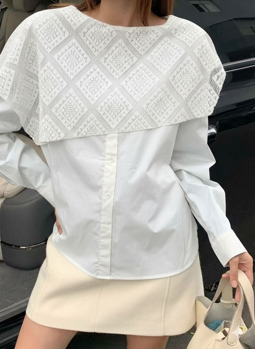 Blouse coton col crochet