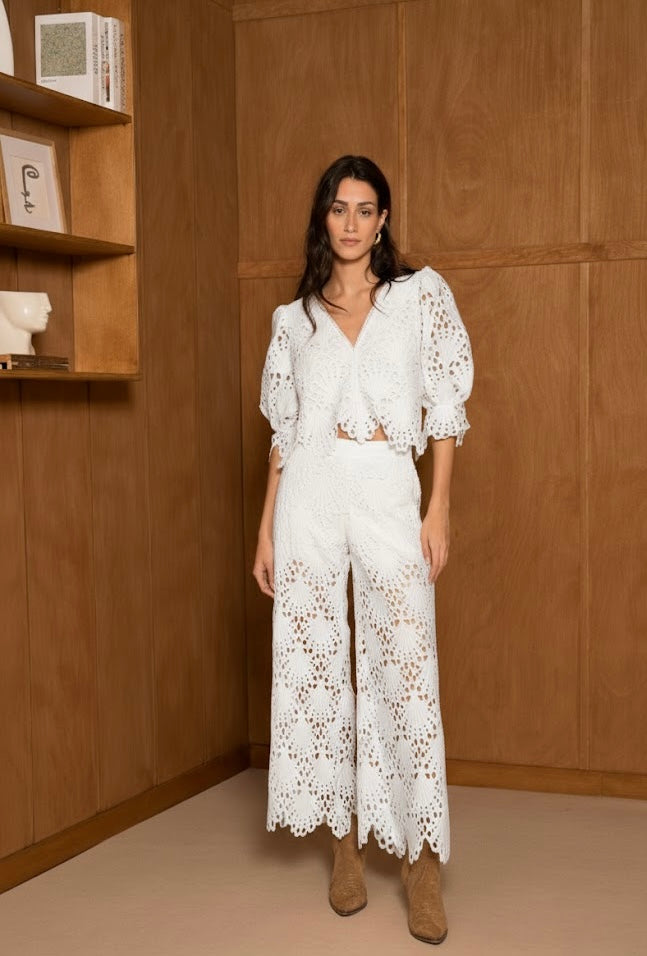 Pantalon Selena en dentelle guipure