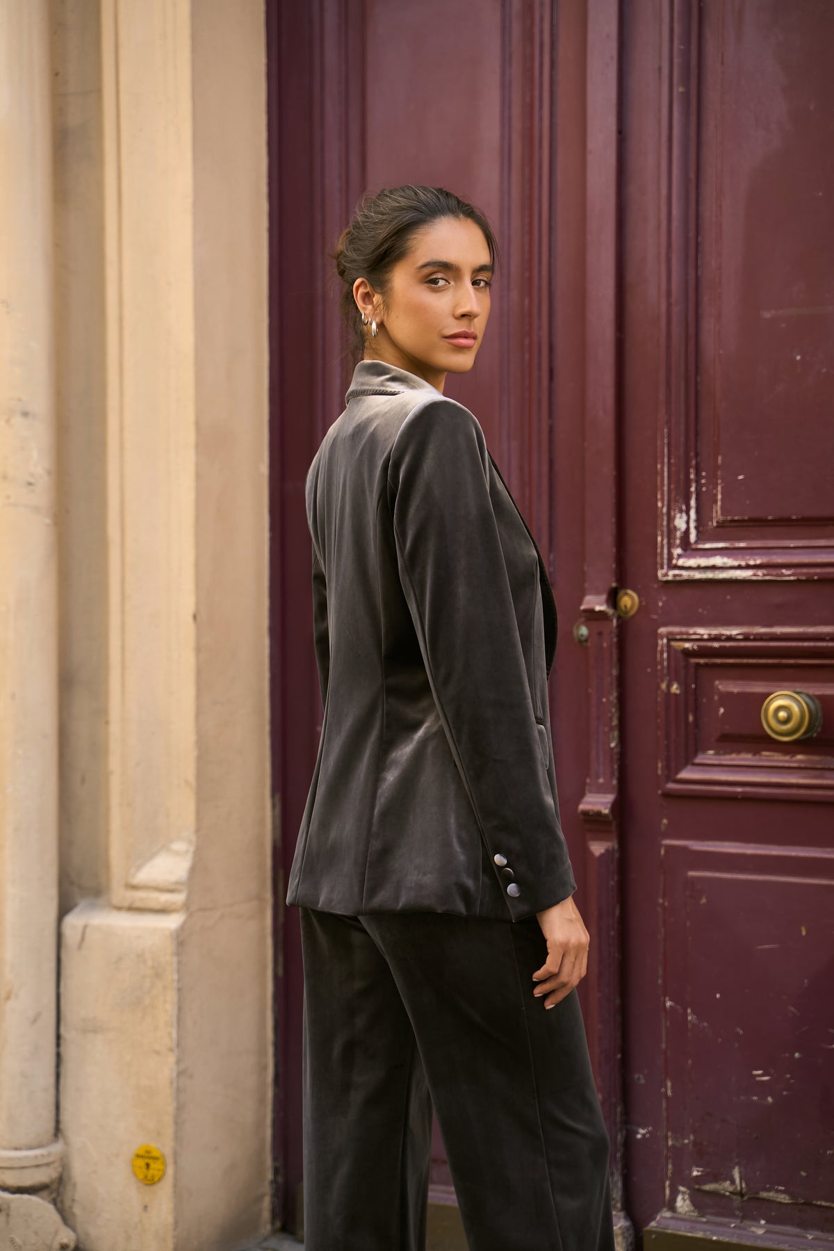 Veste tailleur Ganny en velours simple bouton