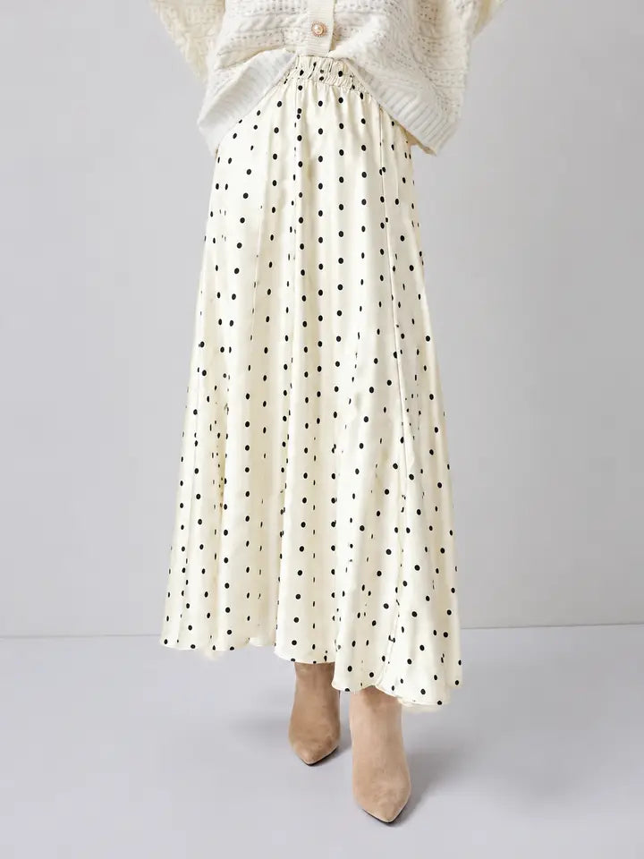 Jupe sirène Valentine en satin à pois